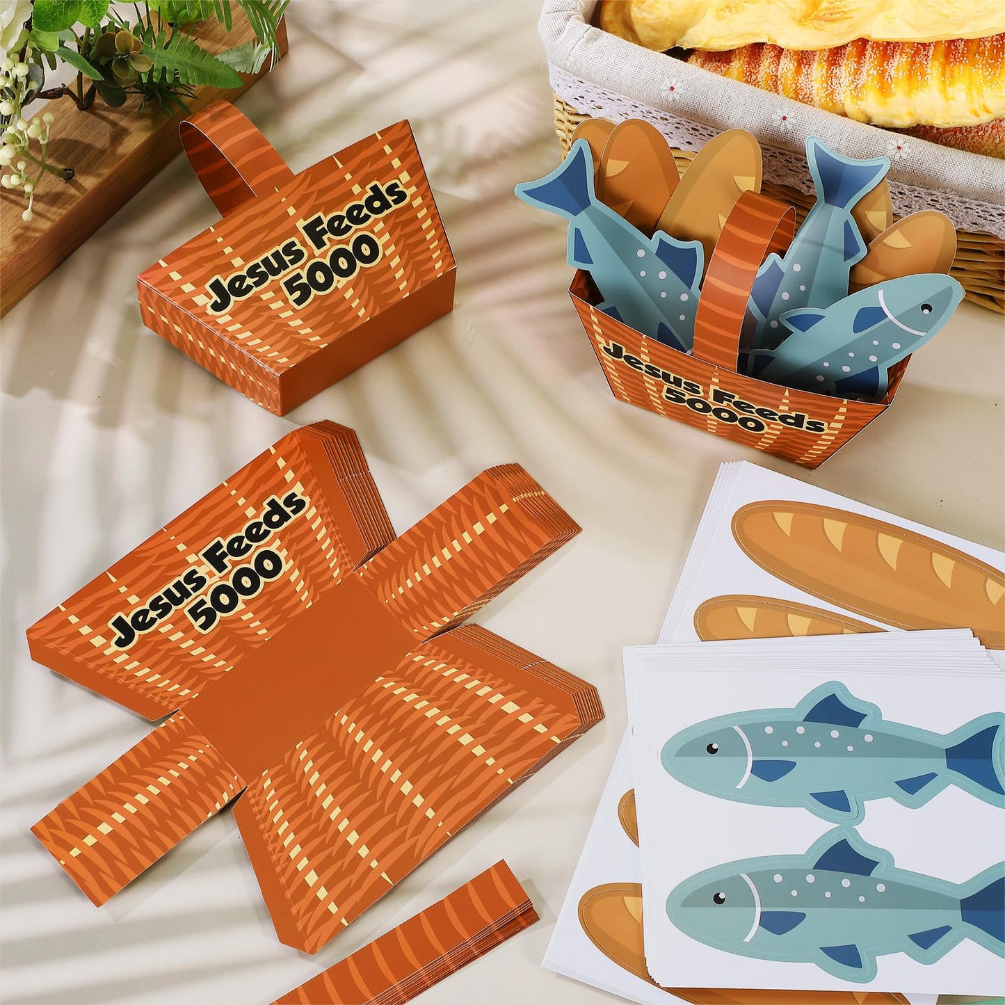 Motipuns 24 Set 24 Set Jesus Feed 5000 Craft Kit Sunday School VBS Religious Craft DIY Christian Handheld Basket Fisher of Men Vacation Bible School Gift for Home Church Preschool Activity Supply
