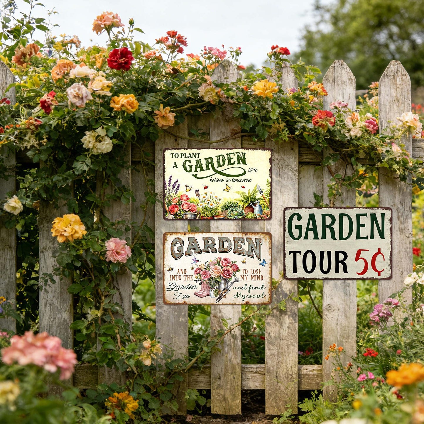 Garden Signs for Outside Gardening Gifts for Plant Lovers Women Metal Garden Tin Sign Wall Art Decor And Into The Garden I Go To Lose My Mind And Find My Soul Sign Funny Flower Yard Signs 8x12 Inch