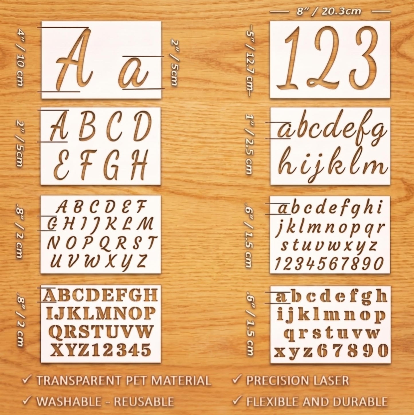 DLY Lifestyle Large Letter Stencils for Painting on Wood - 50 Pc Alphabet & Number Stencils for Crafts Reusable - Custom Cursive Lettering for Signs, Chalkboard, Fabric - Decorative & Seasonal Images