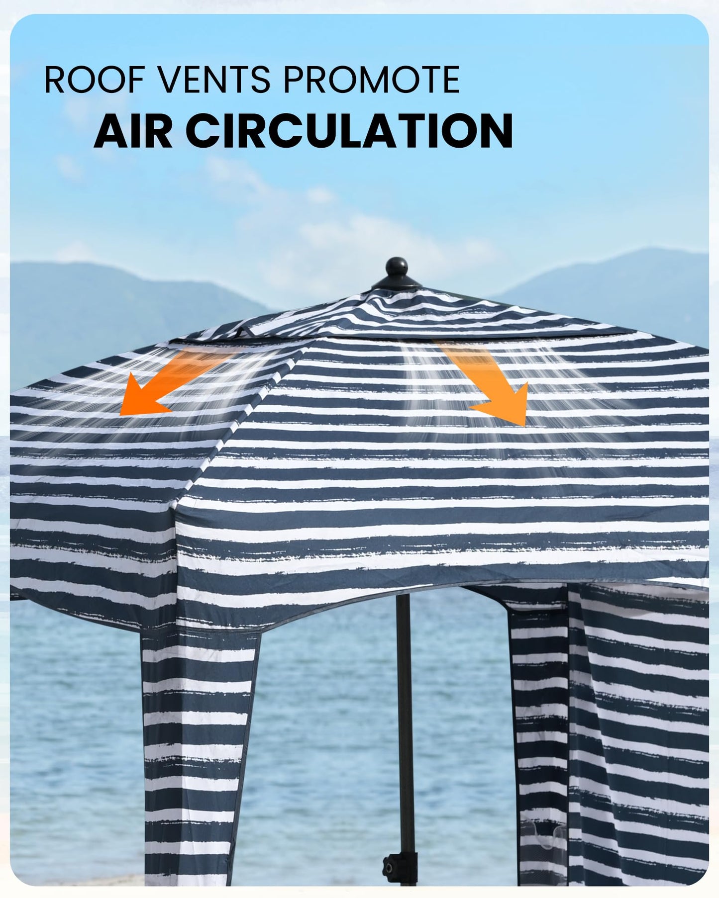 Qipi Beach Cabanas for Sand, Beach Canopy with Sandbags & Side Wall for Family, Easy Set Up Sun Shelter, UPF 50+ UV Protection with Roof Vent 6' x 6' A-Sailor Stripes