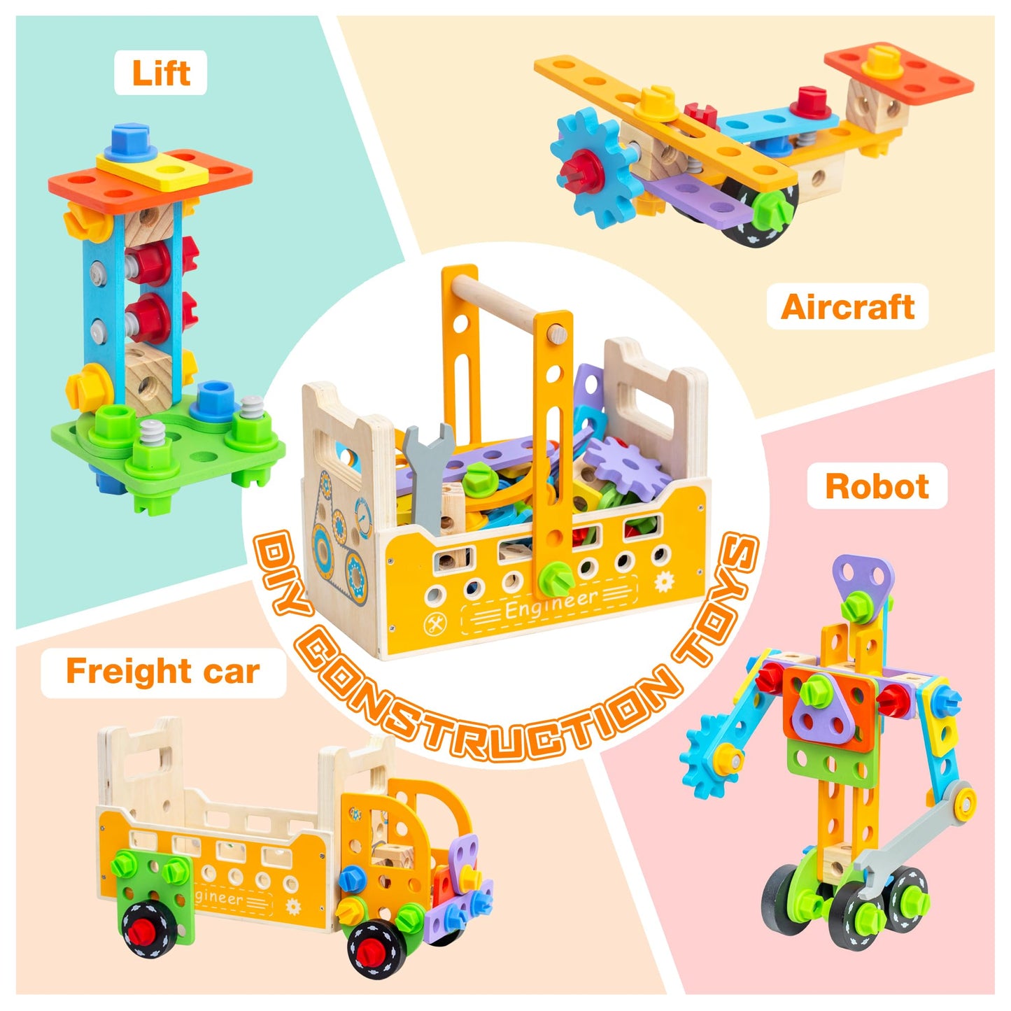 Totatatree Wooden Kids Tool Set with Electric Screwdrivers, 91PCS Educational STEM Construction Toys, Wooden Tool Bench Montessori Toy Tool Box for 3 4 5 YO Boys & Girls Birthday Gift (91Pcs)