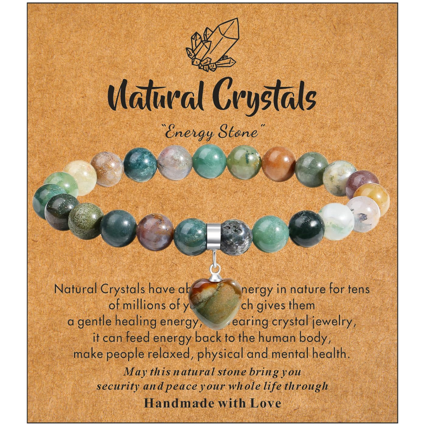 MAIBAOTA Stone Bracelets for Women 8 mm Beaded Bracelets for Women Love Heart Bracelet Jewelry, Crystal Gifts for Christmas Birthday Valentine's Day Anniversary