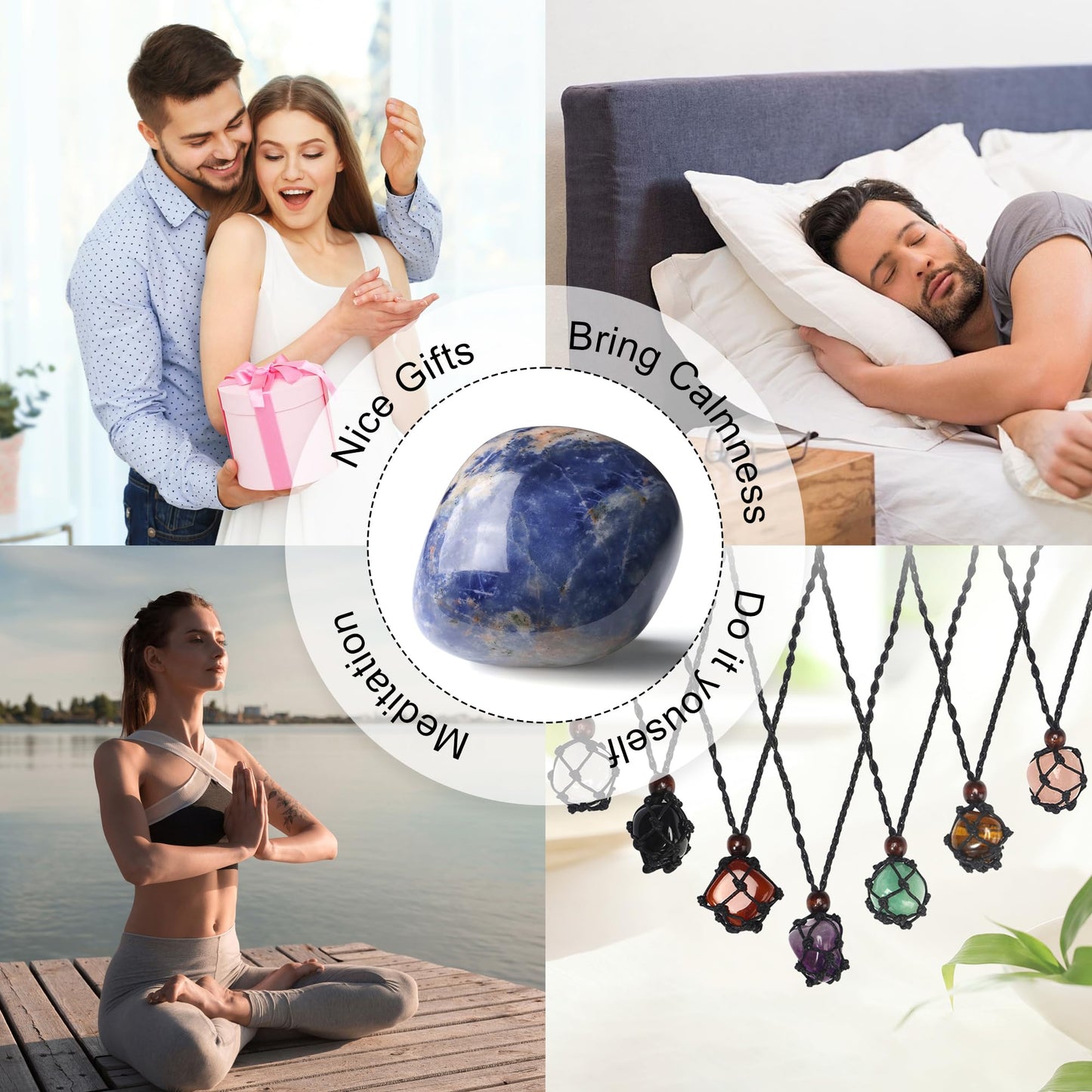 YATOJUZI 1PCS Blue Solidate Stone 1.6"-2" Natural Crystals and Healing Stones Crystal Palm Polished Worry Stones Rocks Gemstones for Meditation Chakra Balancing Gifts for Women Men