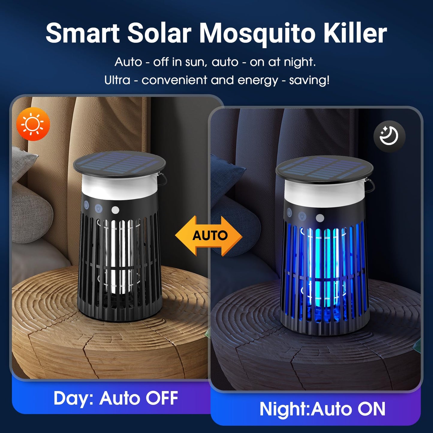 2 Pack Solar Bug Zapper Outdoor, Portable Electric Mosquito Killer Waterproof, Rechargeable Insect Trap with LED Night Light and Flame Effect, Ideal for Outside Patio, Backyard, and Camping