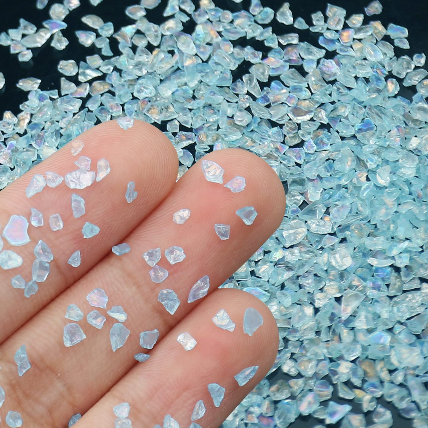 Irregular Crushed Glass Chips Sprinkles, 100g Metallic Chunky Glitter Stones for Nail Art, Resin Mold Filler, DIY Crafts, Vase Filler, Jewelry Making (Aquamarine AB)