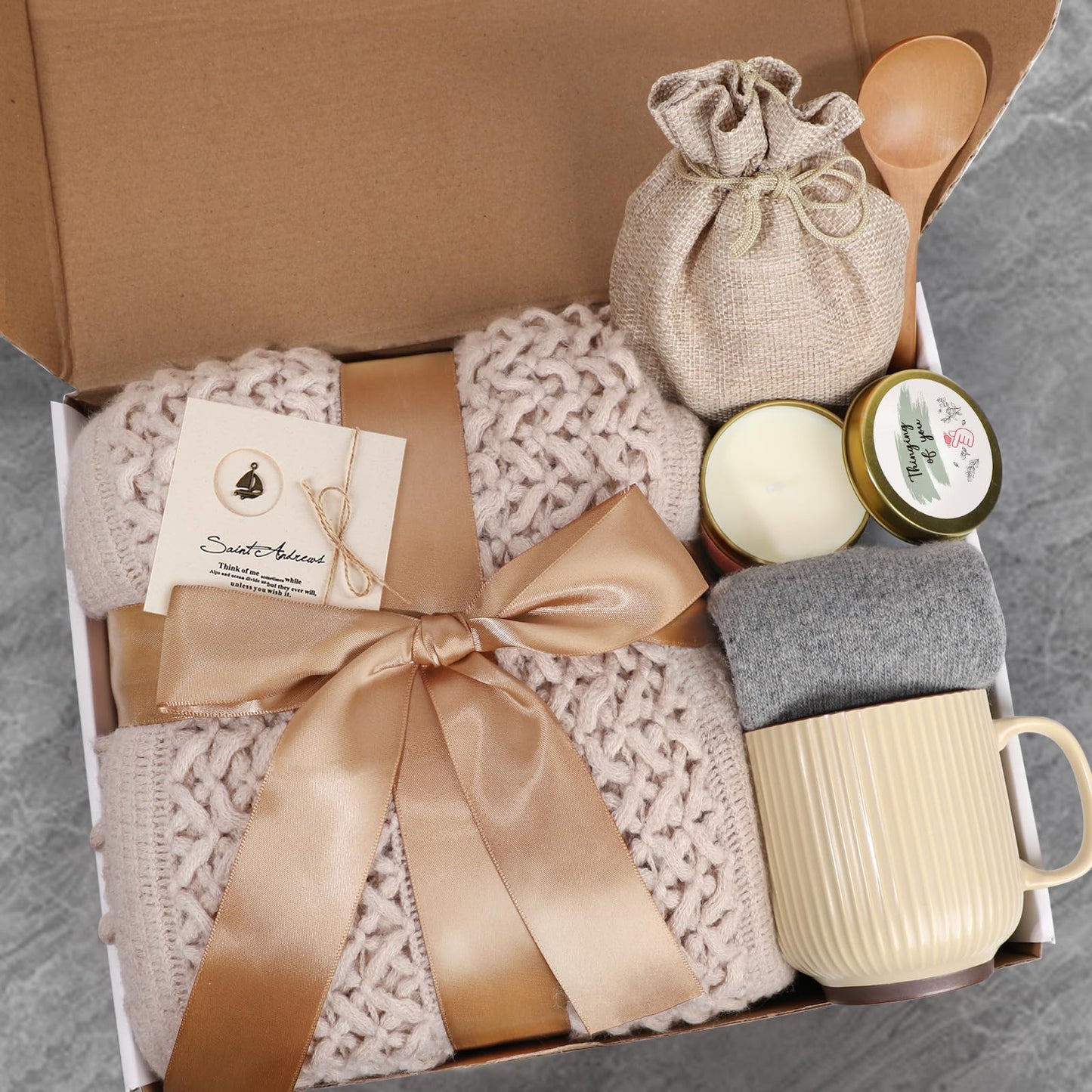 Mothers Day Gifts for Mom, Get Well Soon Gift Basket for Women, Self Care Thinking of You Care Package, Feel Better Relaxing Encouraging Gift for Her Sister Wife Friend Grandma Coworker (Khaki)