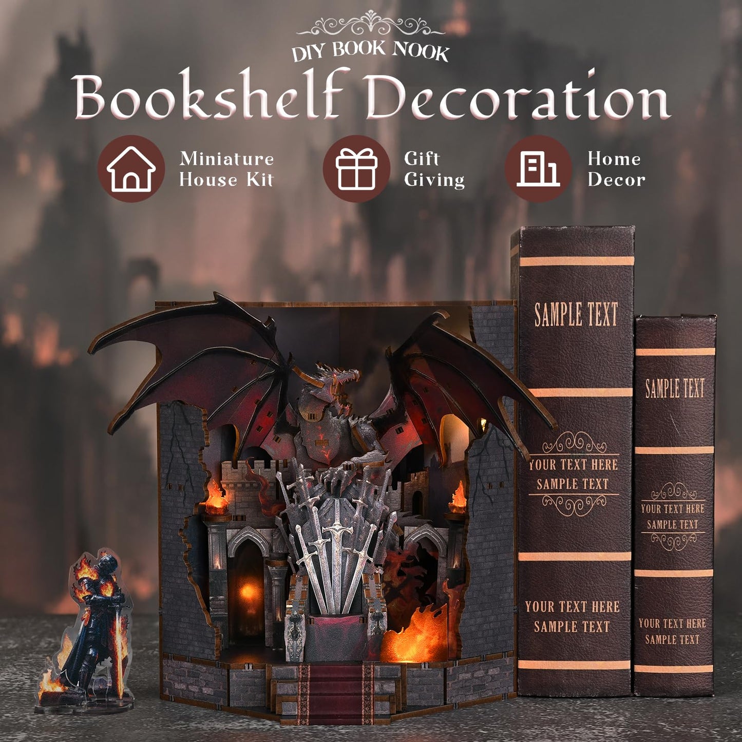 CCCDF Book Nook Kit - DIY Miniature House Dollhouse Kit for Beginners, Adults and Teens, Booknook Tiny House Bookshelf Decor, Gifts for Family, Friends (Throne of Blades)