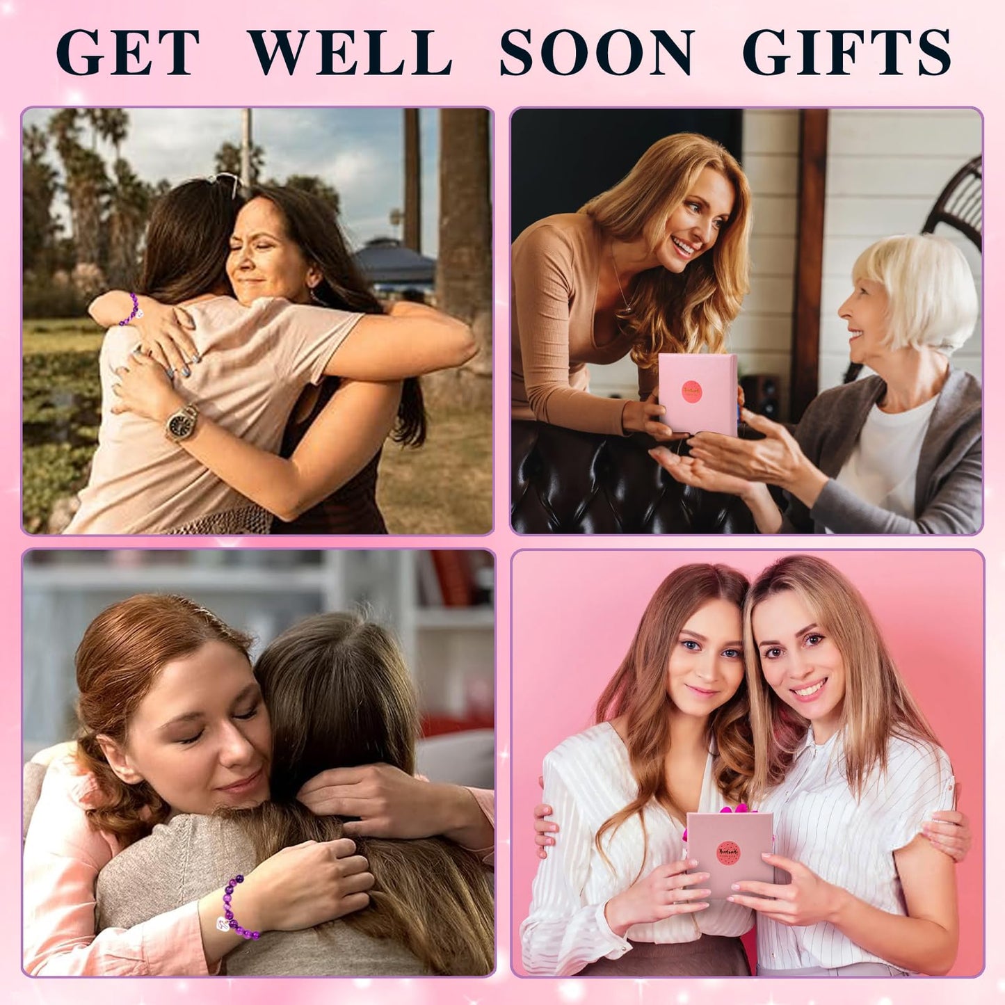 Encouragement Healing gifts,Natural Stone Amethyst Bracelet for Women ,Those Facing Illness or Anxiety to Get Well Soon, Inspirational Gifts on Thanksgiving Christmas Valentine's Day (Agate amethyst)
