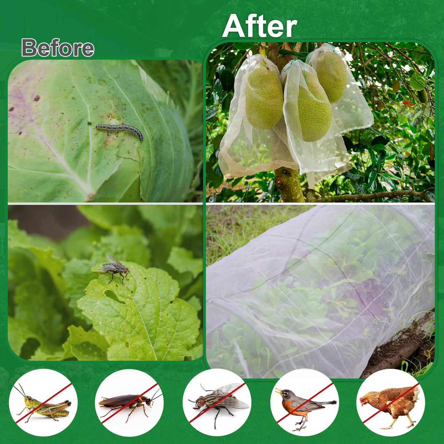 NONMON Garden Netting, 2 Pack 10x33Ft Ultra Fine Mesh Insect Netting Pest Barrier Protection Plant Row Cover Mosquito Netting for Vegetable Fruits Blueberry Bushes Flowers Crops Raised Bed