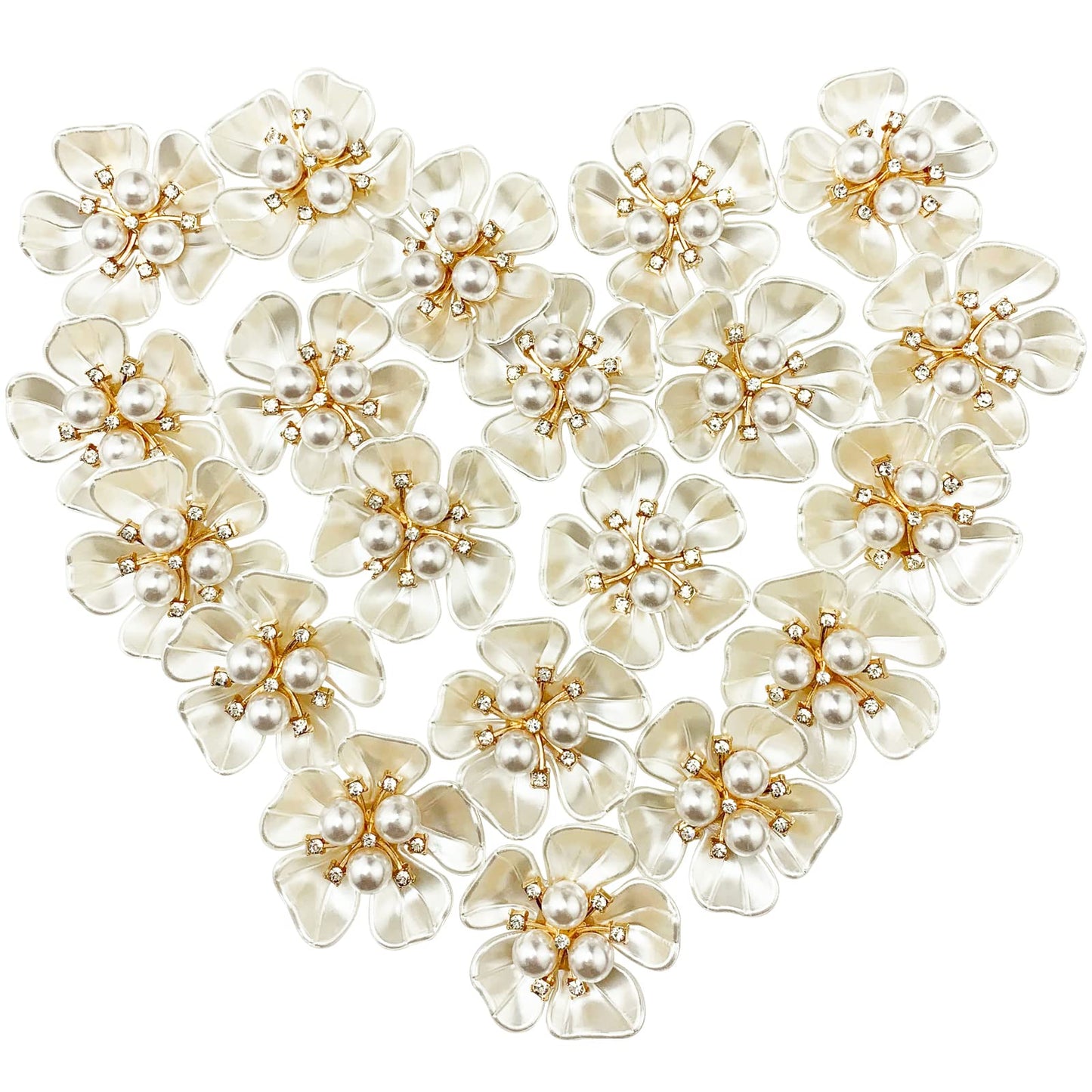 BETITETO 20Pcs Pearl Rhinestone Embellishments Flower Flatback Buttons Rhinestone Charms for Shoe Decoration Jewelry Making Clothes Brooch Wristband and Wedding Bouquet DIY