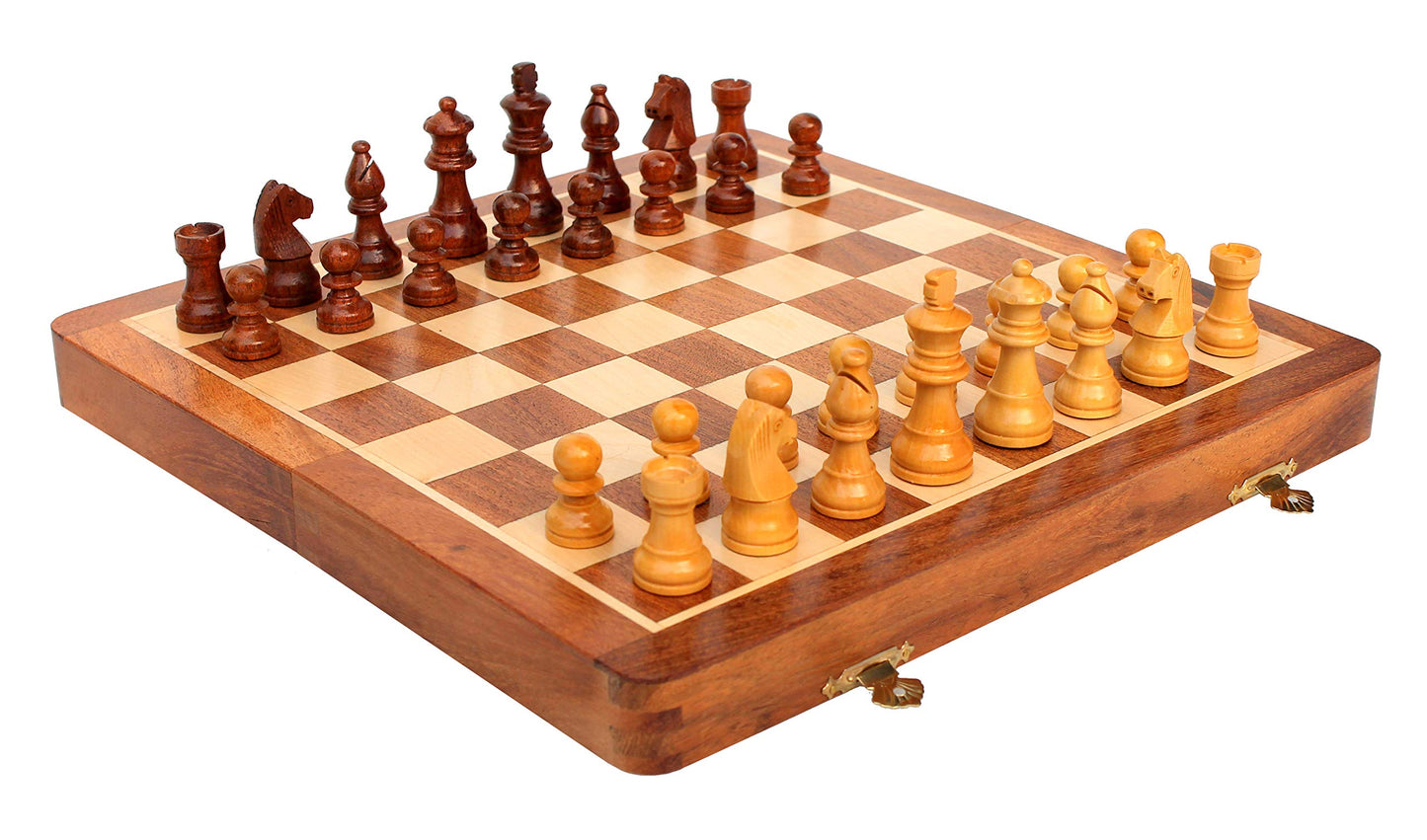 StonKraft 12" x 12" Inch Wooden Foldable Chess Board Game Set with Wooden Chess Pieces + Colored Chess Book