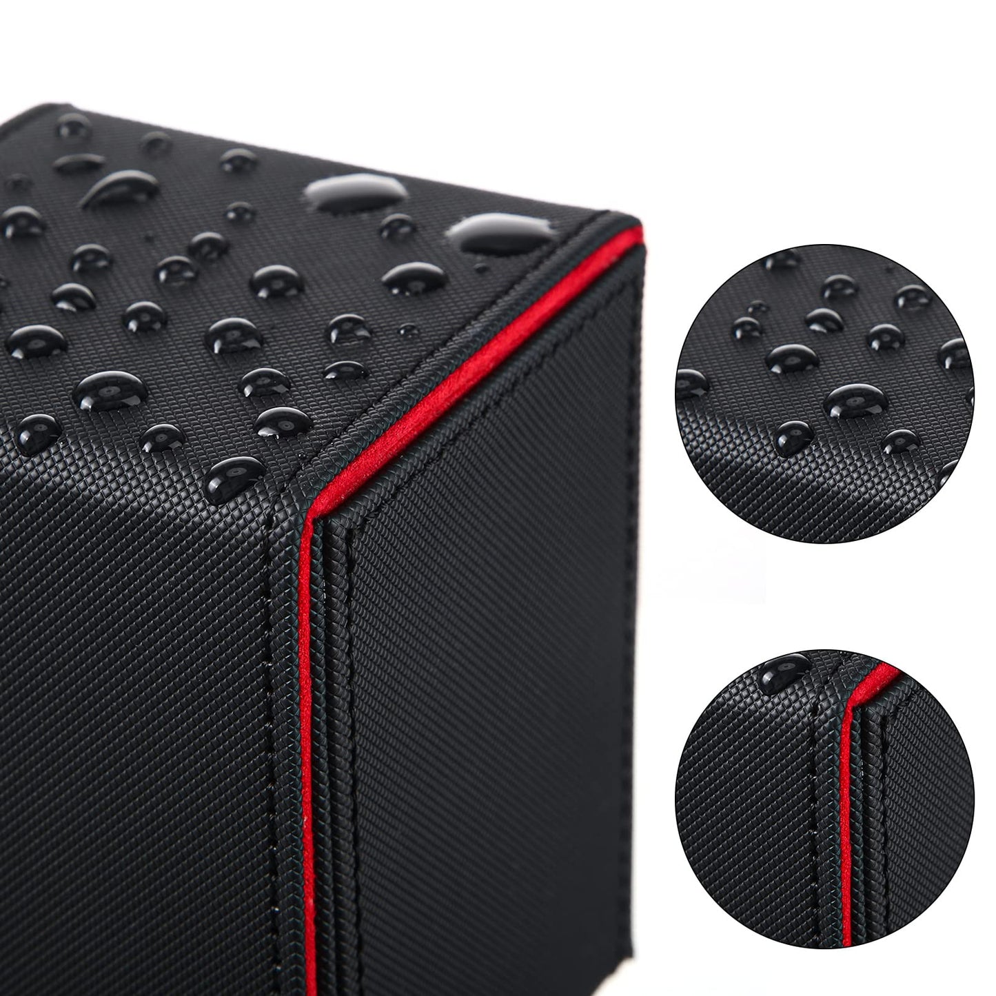 Weewooday 2 Boxes Leather Deck Card Boxes Large Size Fit 100 Plus Sleeved Cards Deck Game for Collectible Playing Compatible with Mtg Tcg(Vertical,Black Red, Red)