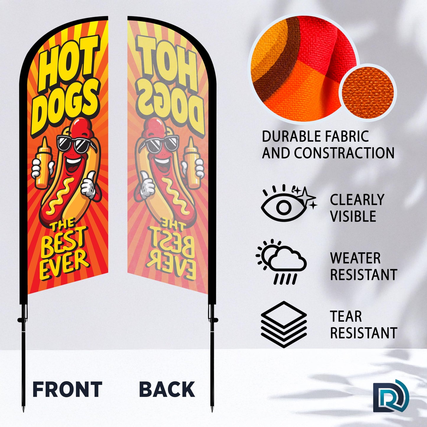 Hot Dog Feather Flag Pole Kit, 8ft Advertising Flags for Food Stands, Restaurants & Outdoor Events