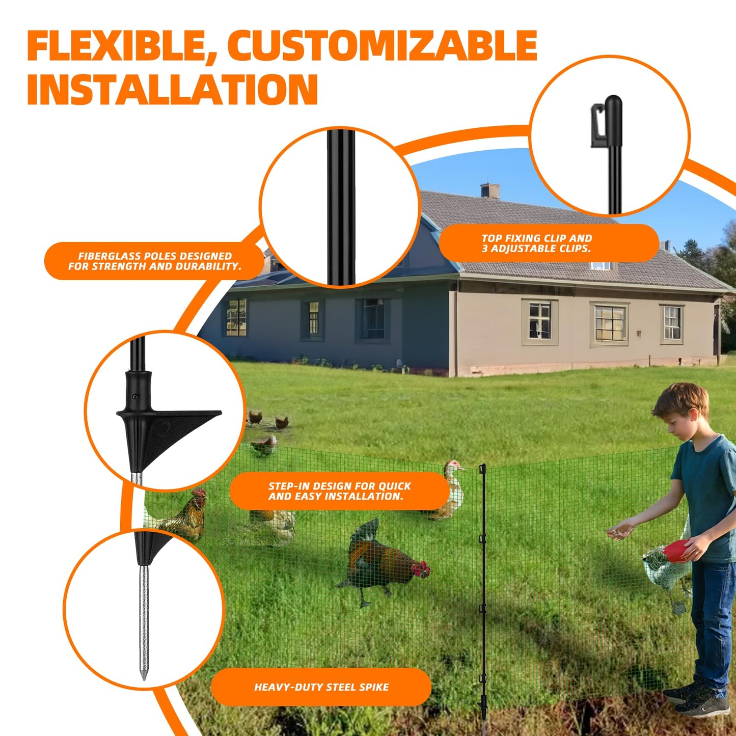 Temporary Fencing, 3' x 50' Portable Dog Fence with 10 Step-in Posts, Ground Stakes & Wind Ropes, Plastic Mesh Snow Safety Barrier for Garden, Backyard, Yard & Outdoor Animal Protection (Green)