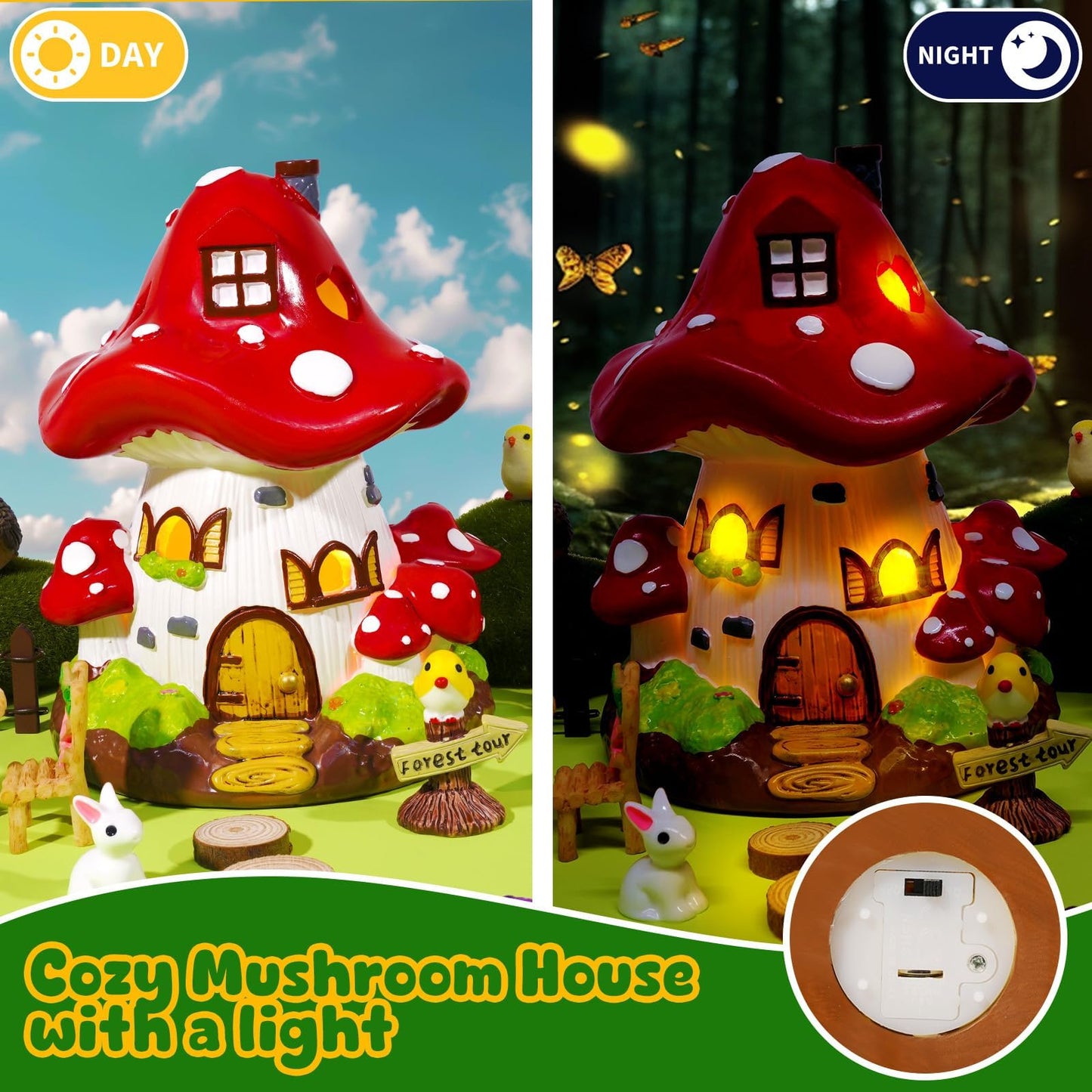 Pamonrueer 56 Pcs Fairy Garden Kit Miniature Mushroom House Set with Fairy Figurines Animals Furniture & Bridge DIY Fairy Garden Accessories for Outdoor Indoor Terrarium Decor