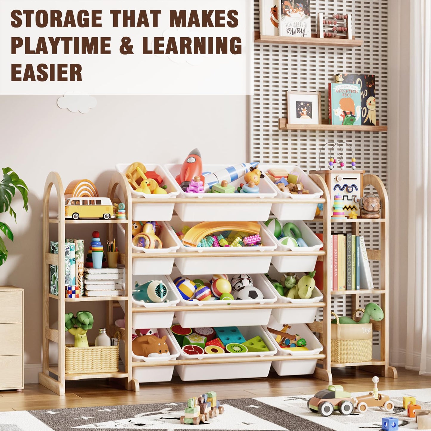 FIKSG Kids Toy Storage Organizer - Toy Organizers and Storage with 6 Shelves and 12 Bins,Kids Toy Organizer for Playroom, Bedroom, Nursery, 53 Inches Wide