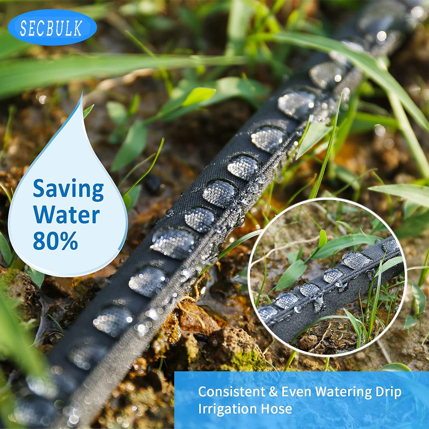 Secbulk 2025 Flat Soaker Hose 75 ft for Garden, 75' Linkable Drip Hose Diy Garden Irrigation System Saving 80% Water, Dual-layer Leak-free Design Water Hose with Holes