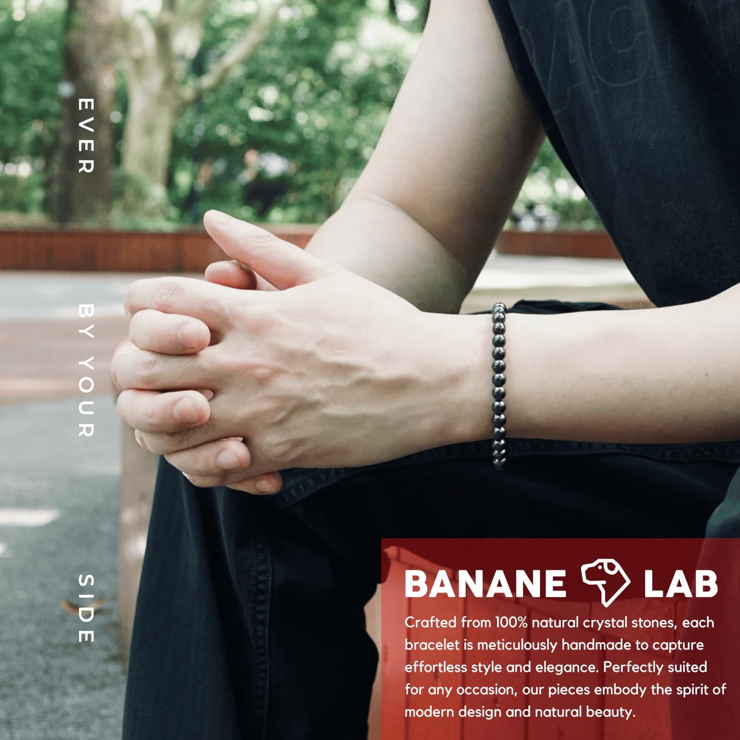 BANANE LAB Hematite Bracelet for Men Women - 6mm Natural Healing Crystal Energy Stone Beads - Health & Balance Protection Jewelry - Fits 6.5" Wrist with DIY Kit (Extra Beads & String)