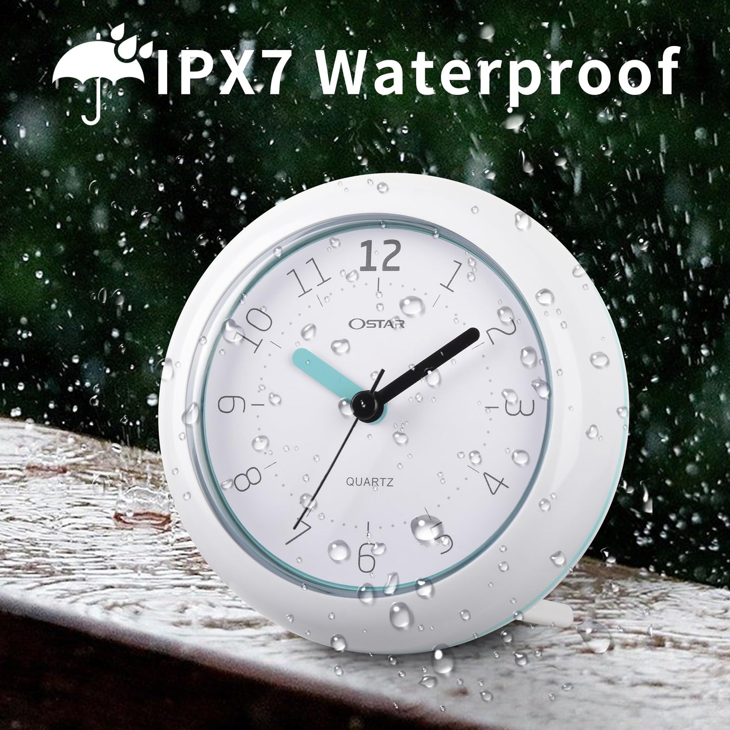 OSTAR Waterproof Bathroom Shower Clock, Analog Quartz Clock Hanging Stand Dual Purpose, One AA Battery Operated 4.72 inch Round Size