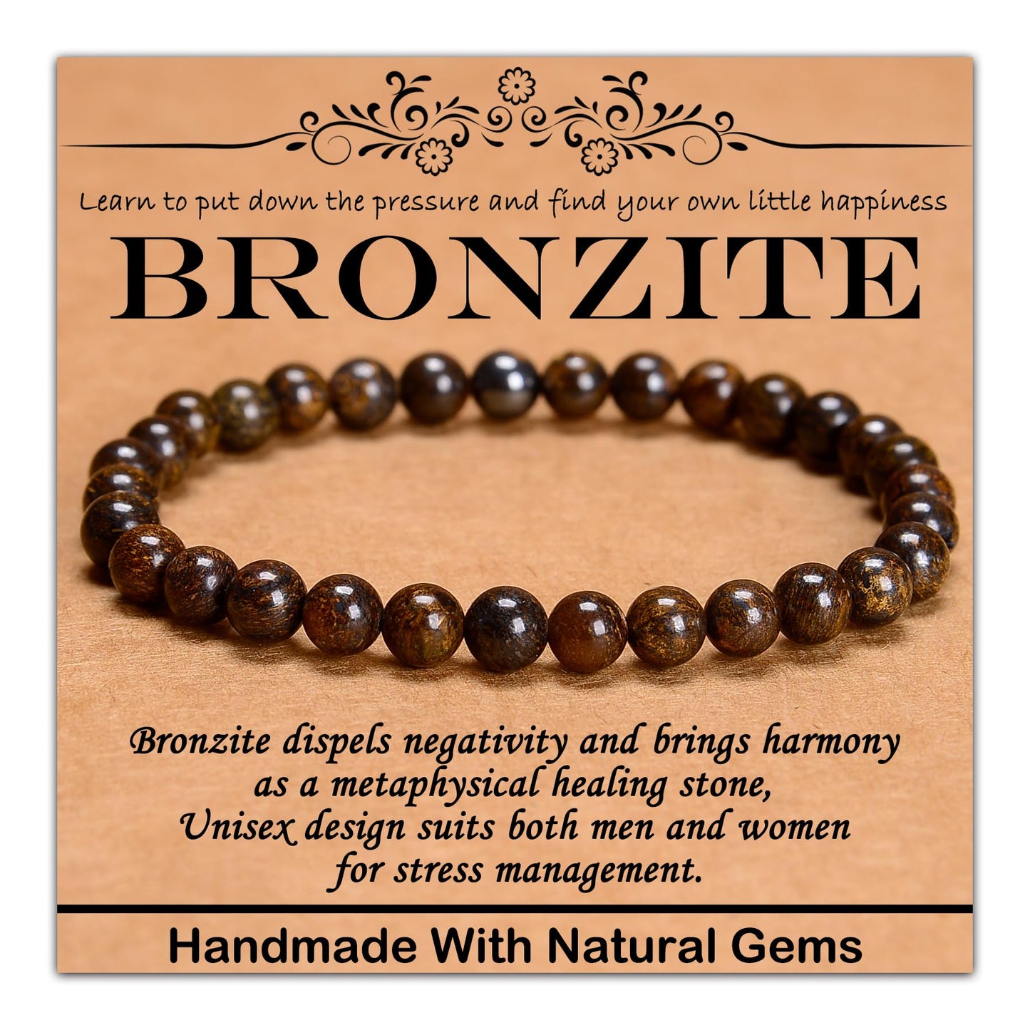 CHCCOYE 6mm Natural Healing Gemstone Bracelet Handmade Yoga Stretch Elastic Bracelet Stress Relief Crystal Jewelry for Men and Women (6mm Bronzite)