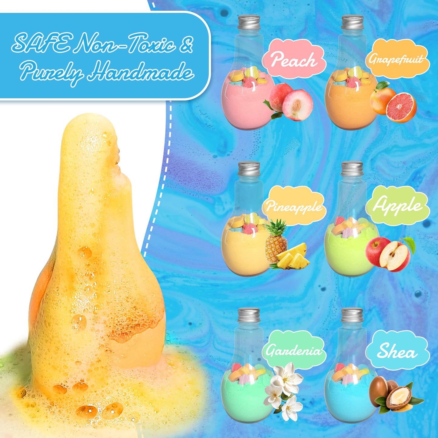 Firekoto Magic Potion Bath Toy for Kids, 6 Bottles Color Fizz Science Kit with 2 Surprise Toys, Fun Pour & Play Bath Bomb Set for Boys Girls