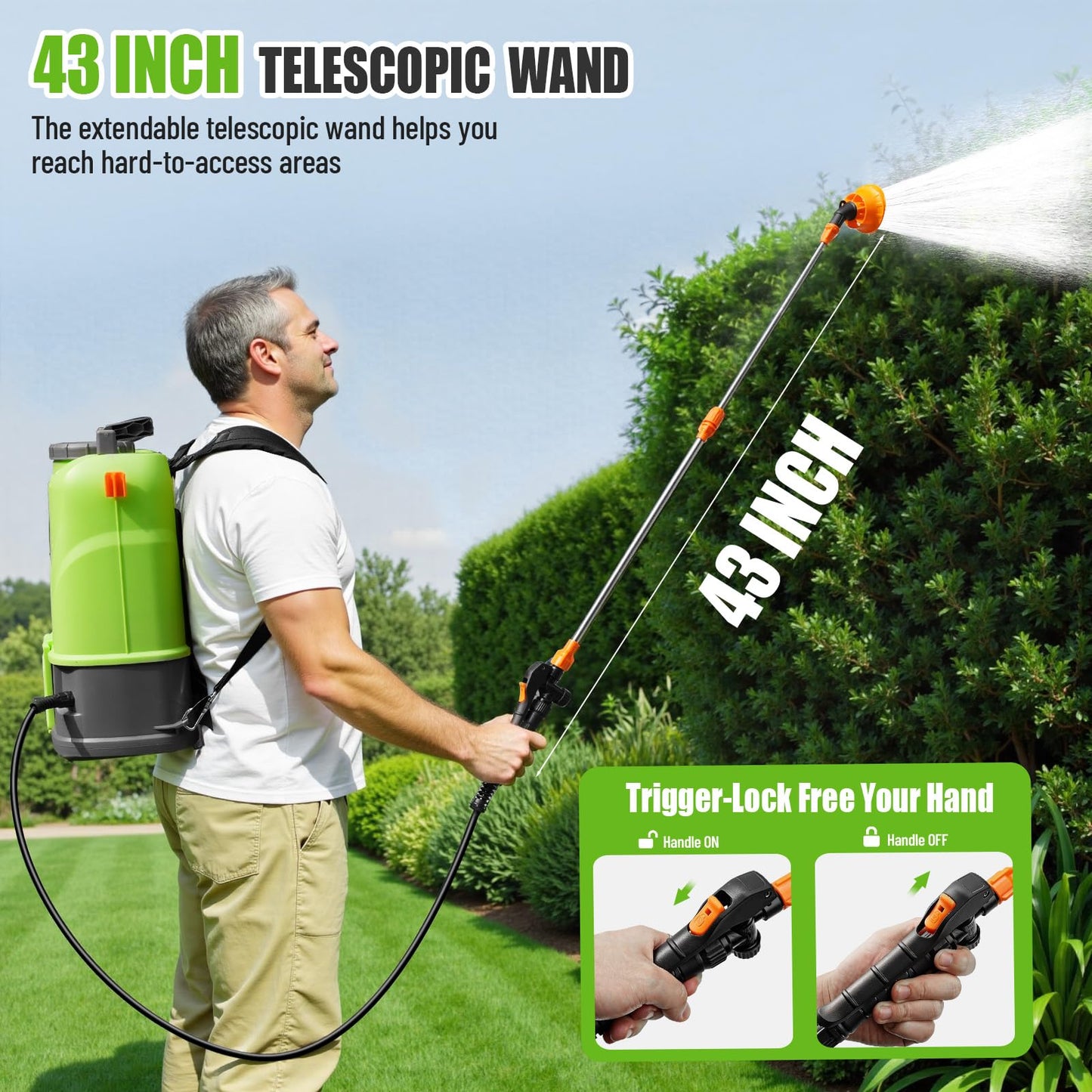 VAXMAY Battery Powered Backpack Sprayer 4.2 Gallon, 120 PSI Electric Garden Sprayer Compatible with DeWalt 20V Battery, Weed Yard Sprayer with 2 Wands, 5 Nozzles, 2.6 Ah Battery & Charger Included