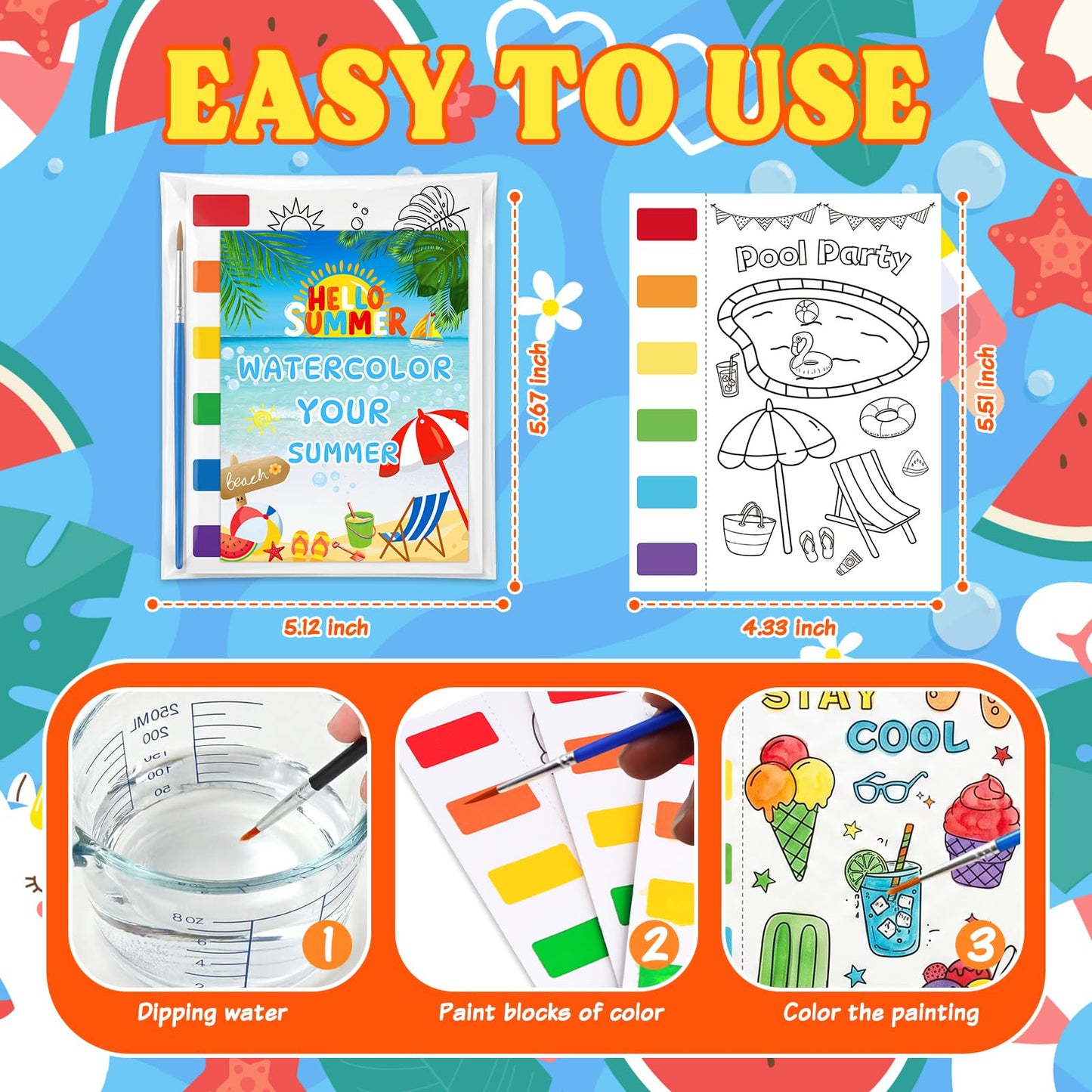Zoyeven 144 Pcs Summer Watercolor Coloring Books Summer Party Favors End of Year Gifts Art and Crafts Well-Packaged Classroom Reward Prizes School Activity