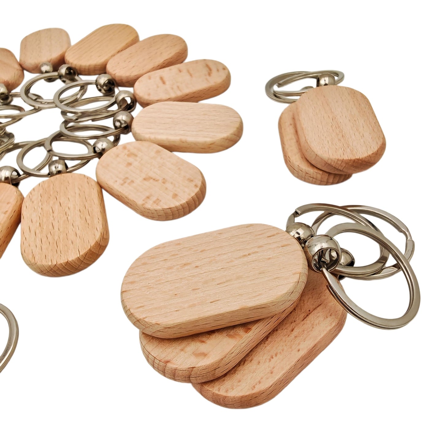 50PCS Wood Keychain Blanks,Unfinished Wooden Key Rings with Metal Loops for Laser Engraving DIY Craft Christmas Ornaments (Playground Shape)