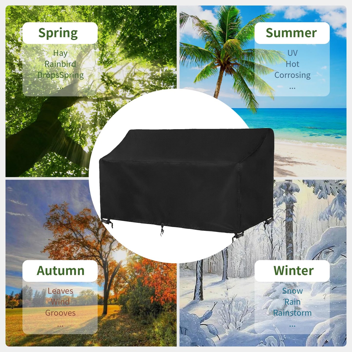 YYJAILZQ 2-Person Outdoor Glider Bench Cover Waterproof,Double Patio Gliders Rocking Chair Covers with Buckle,Wind-Proof/Anti-Uv Outside Loveseat Cover, 420D Oxford (44 * 30 * 35/24in,Black)