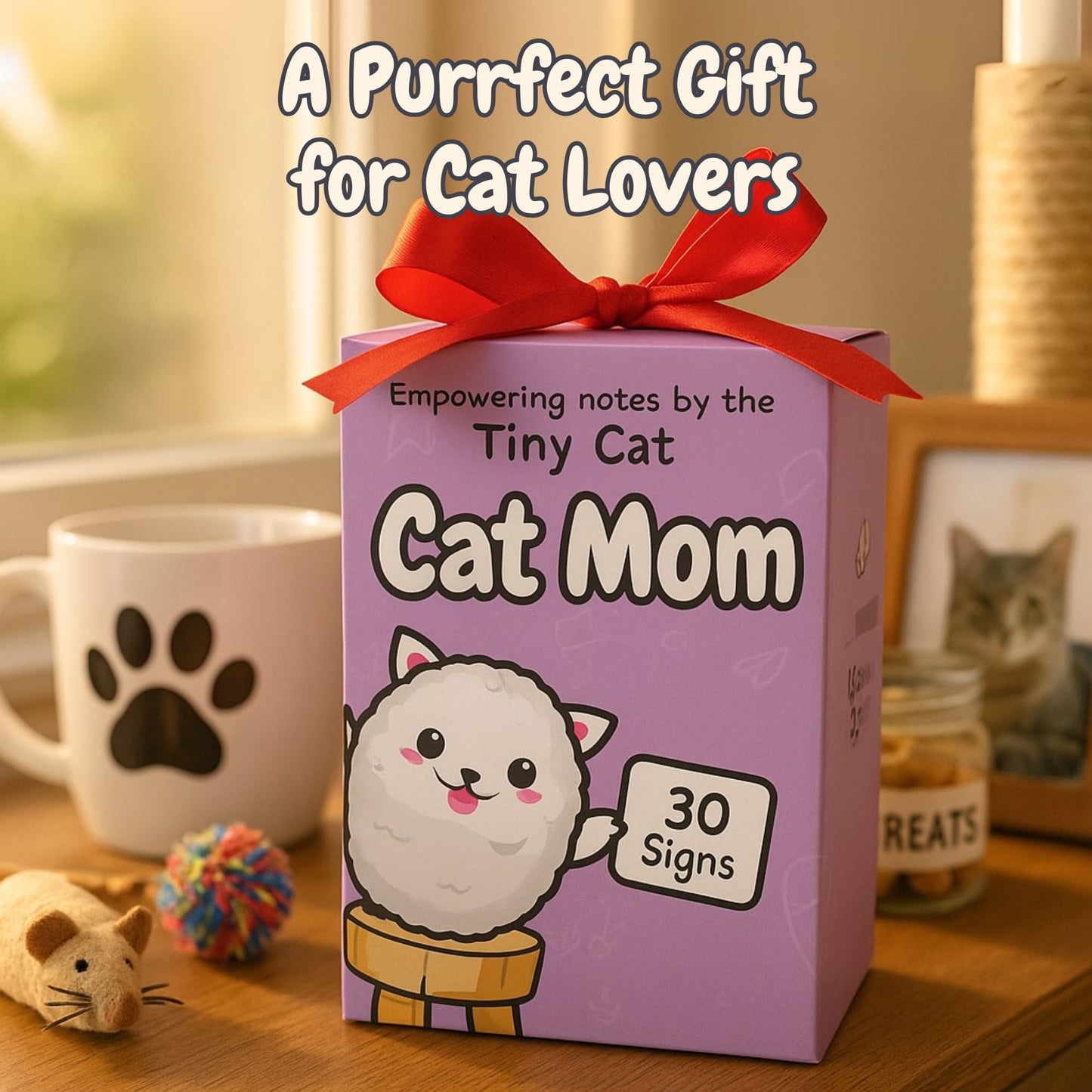 Cat Gifts for Women - Positive Crochet Animal with 30 Cute Signs | Cat Mom Gift for Women for Birthday, Mothers Day | Funny Fur Mama Present Ideas for Cats Lady | Present Idea for Friends, Coworkers