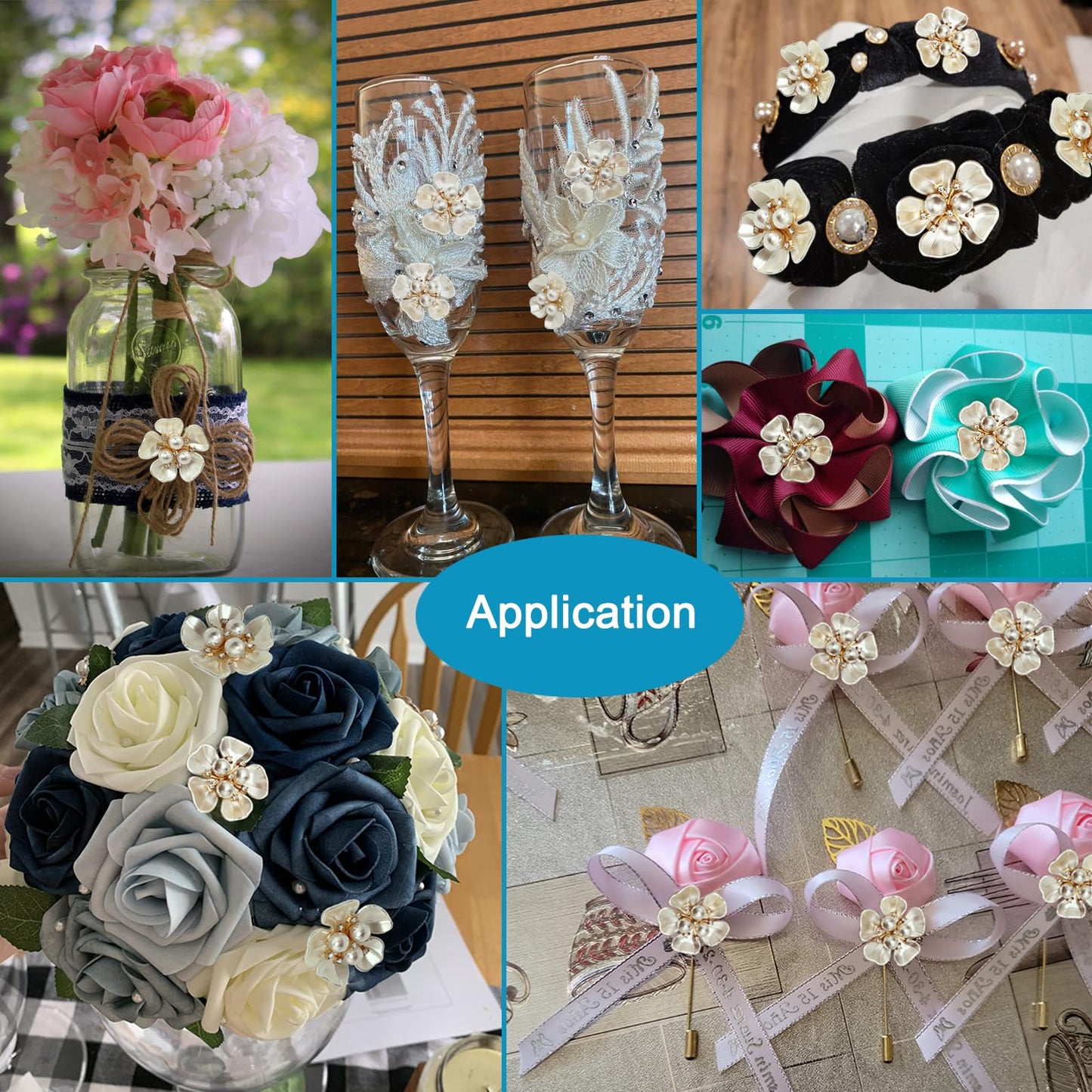 BETITETO 20Pcs Pearl Rhinestone Embellishments Flower Flatback Buttons Rhinestone Charms for Shoe Decoration Jewelry Making Clothes Brooch Wristband and Wedding Bouquet DIY