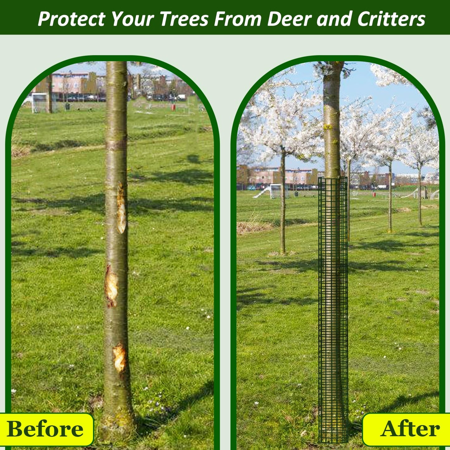 chicarry 48" Metal Tree Trunk Protector, 8 Pack Mesh Tree Guards Tree Protectors with Zip Ties, Stakes, ExpandableTree Trunk Protector Guard, Tree Protectors from Deer, Mower, Animals(48",8 Pack)