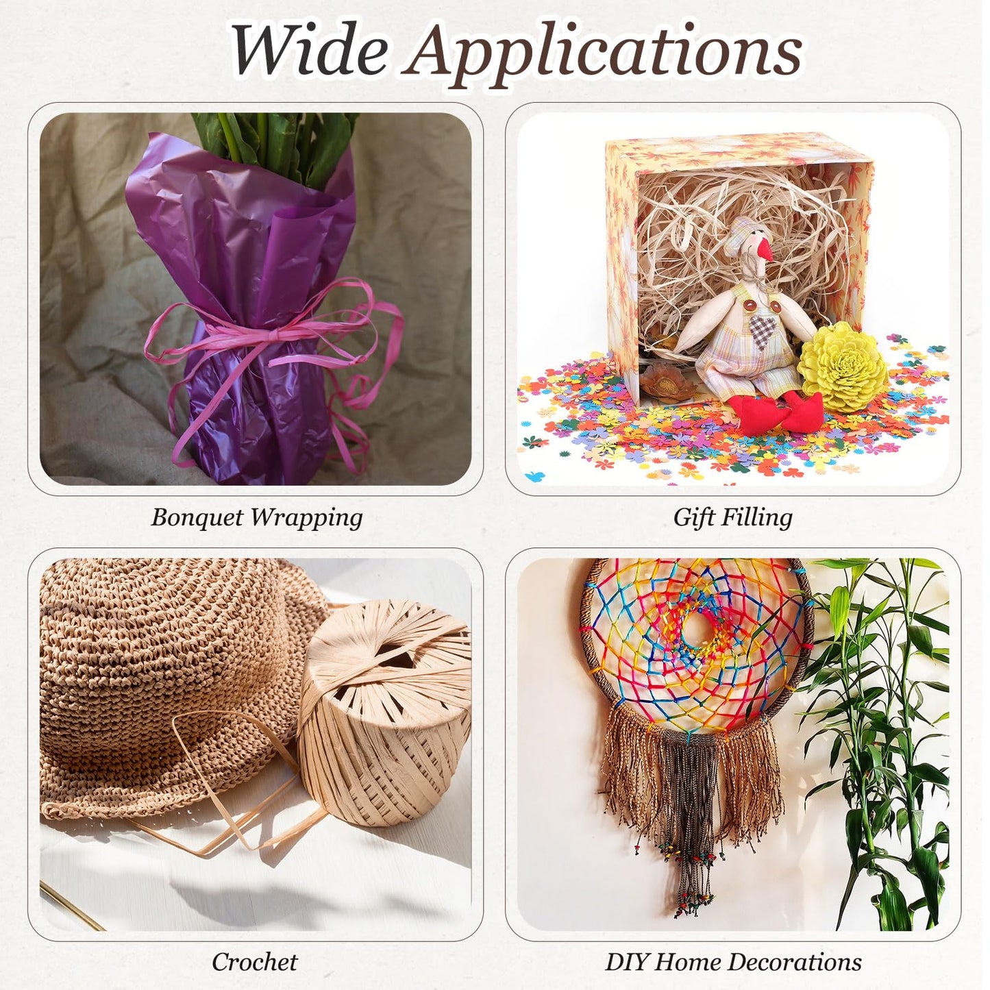 MECCANIXITY Gray Raffia Ribbon, 219 Yard Natural Raffia Paper String 4mm Wide Packing Paper Twine Rope for Gift Wrapping DIY Crafts Crocheting Knitting Holiday Decoration