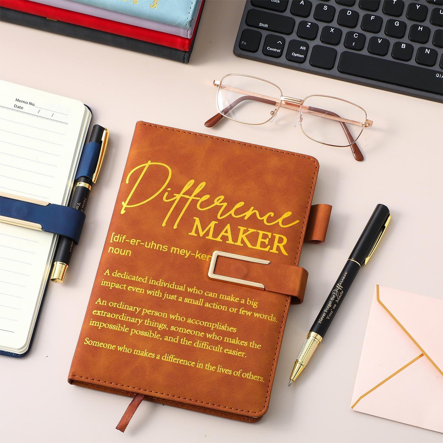 Chuangdi 6 Sets Difference Maker Gifts Employee Appreciation Gifts Bulk A5 Leather Journal Notebook with Metal Buckle Ballpoint Pen Thank You Inspiration set for Women Men Teachers Coworker Manager