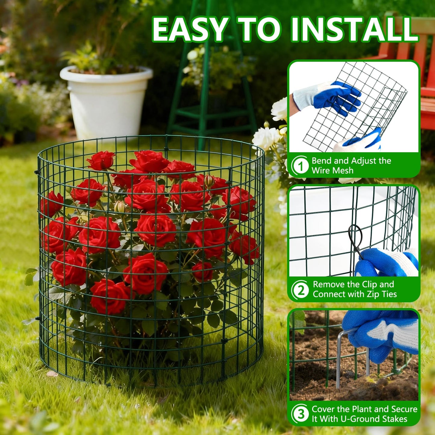8 Pack Plant Protectors from Animals, 12''x12'' Metal Plant Cages for Outdoor Plants, Garden Plant Protector with Stakes & Zip Ties, Keep Rabbits Squirrels Out, Plant Cage for Flowers Vegetables