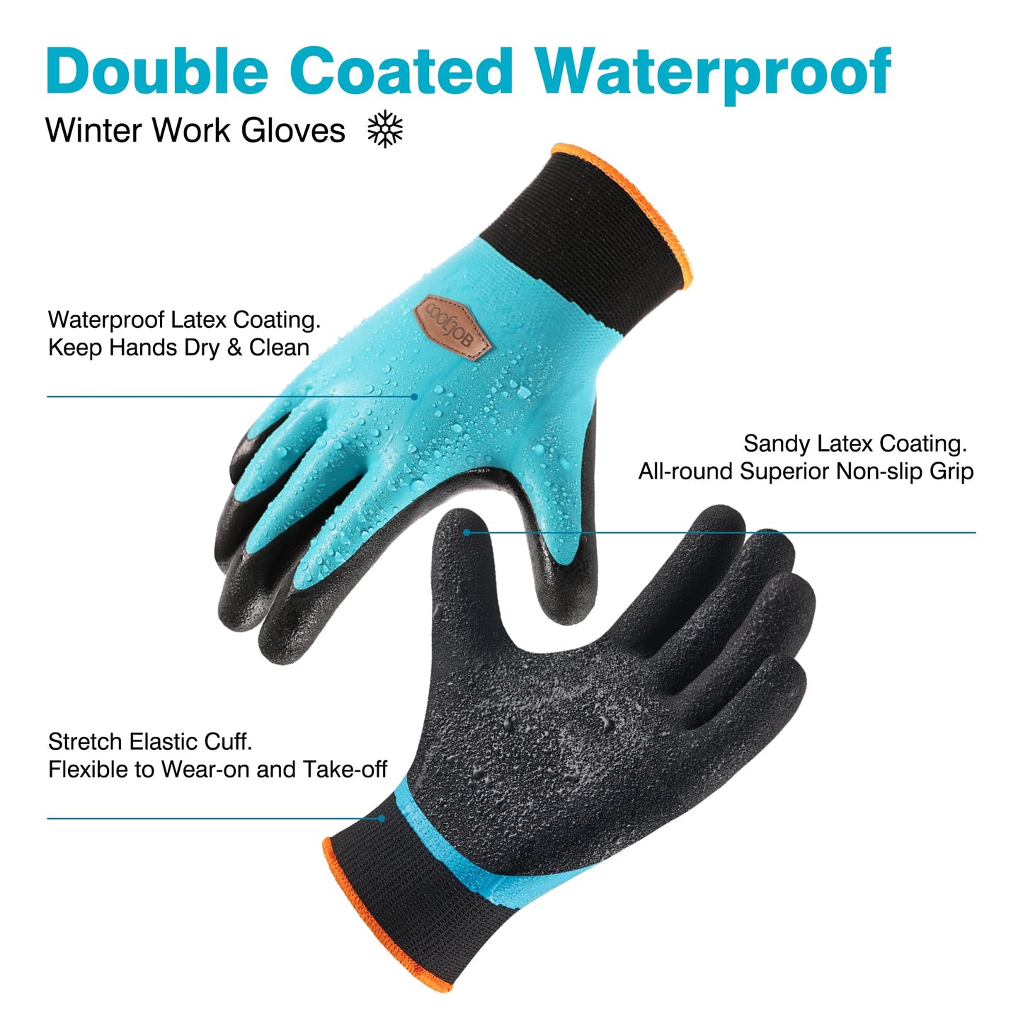 COOLJOB Waterproof Winter Freezer Gloves for Working Gardening Fishing Construction Worker, Double Coated Rubber for Warehouse Cold Refrigeration House, 1 Pair Medium Blue