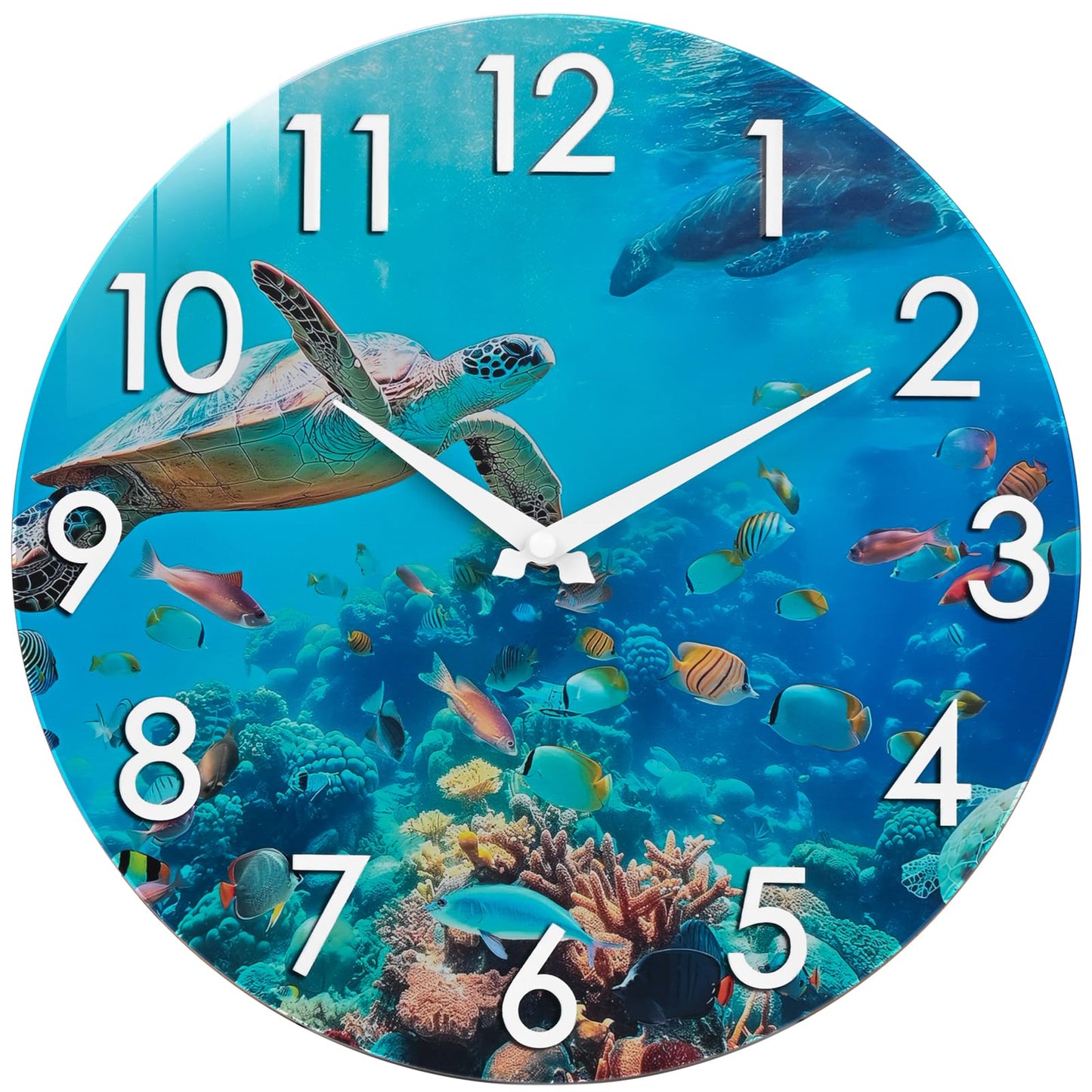 Crosstime Outdoor Clock Waterproof - 12" Sea Turtle Blue Ocean Beach Coastal Decor Indoor Outdoor Wall Clock for Patio, Pool, Garden, Backyard, Bathroom