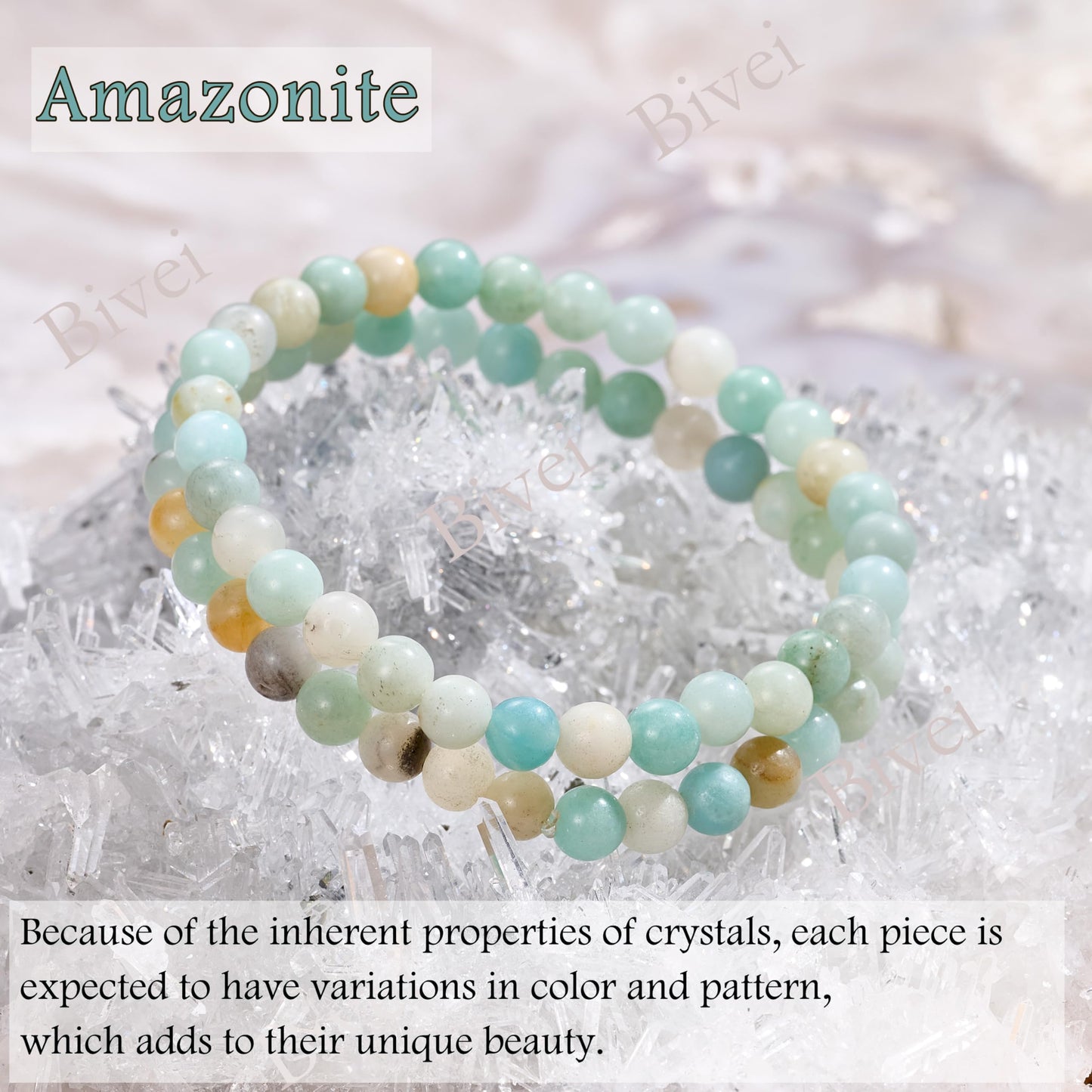Bivei Amazonite - Abundance - 6mm Beaded Bracelets for Women Handmade Semi Precious Natural Stone Stretch Elastic Jewelry for Women Yoga Protection Gifts Small
