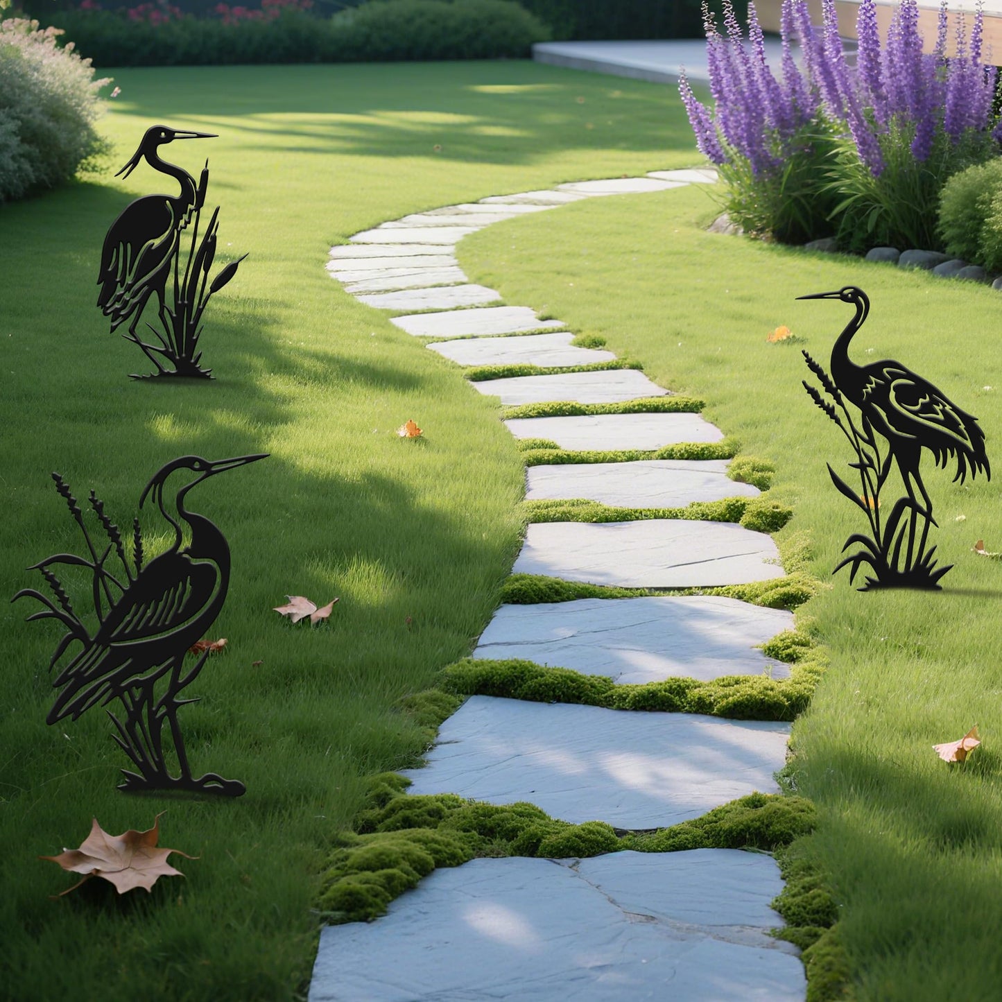 YATEASLU Cranes for Garden,Exquisite Metal Yard Decor Trio: Lifelike Heron Statues Outdoor for Patio & Lawn, Premium Metal Yard Art Gift Set