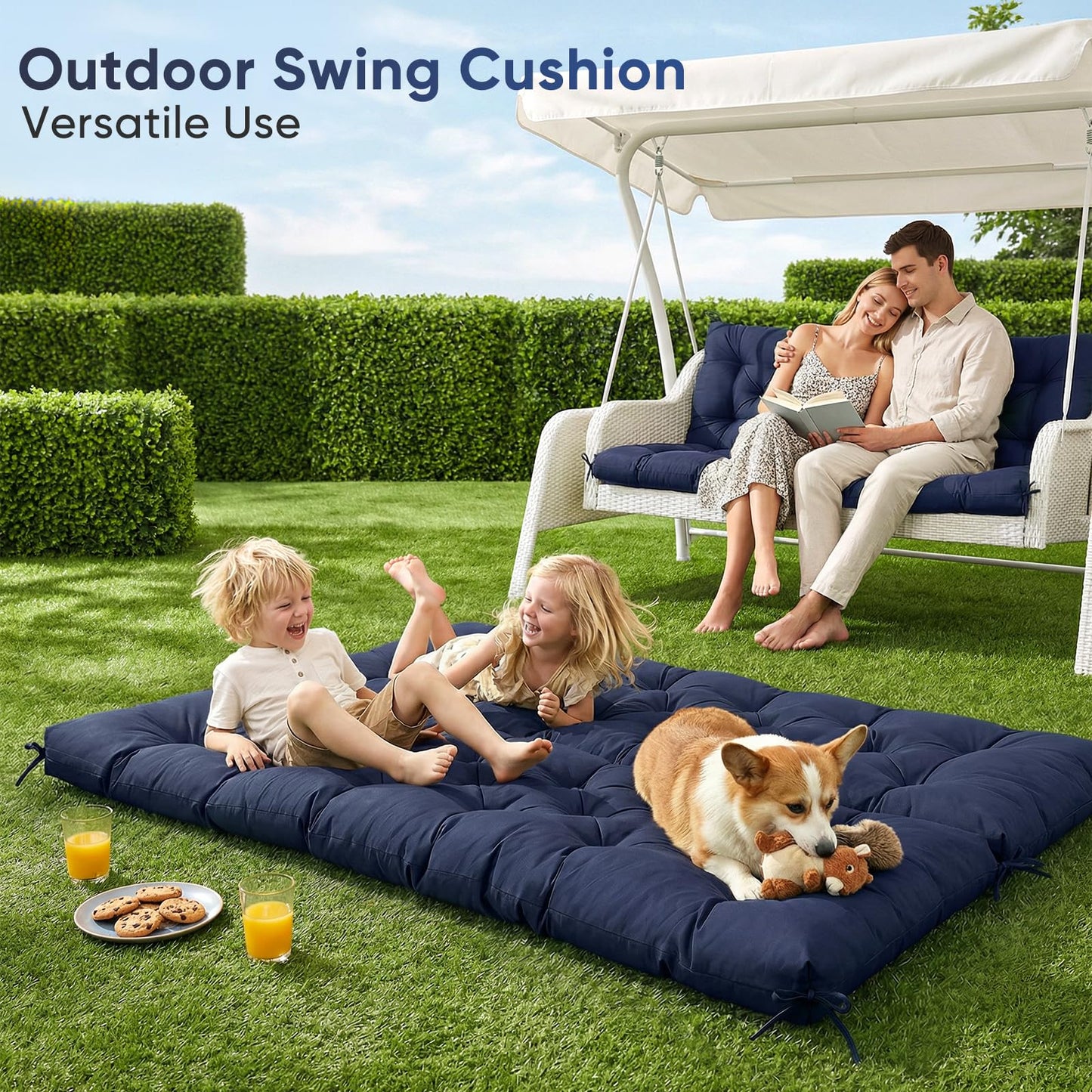 SLIMSTY Porch Swing Cushions,Waterproof 2-3 Seater Replacement for Outdoor Furniture,Thickened 4.7 Inches Patio Cushion with Ties& Backrest,Outdoor Bench Cushion for Backyard,Garden,60 x 40 inches