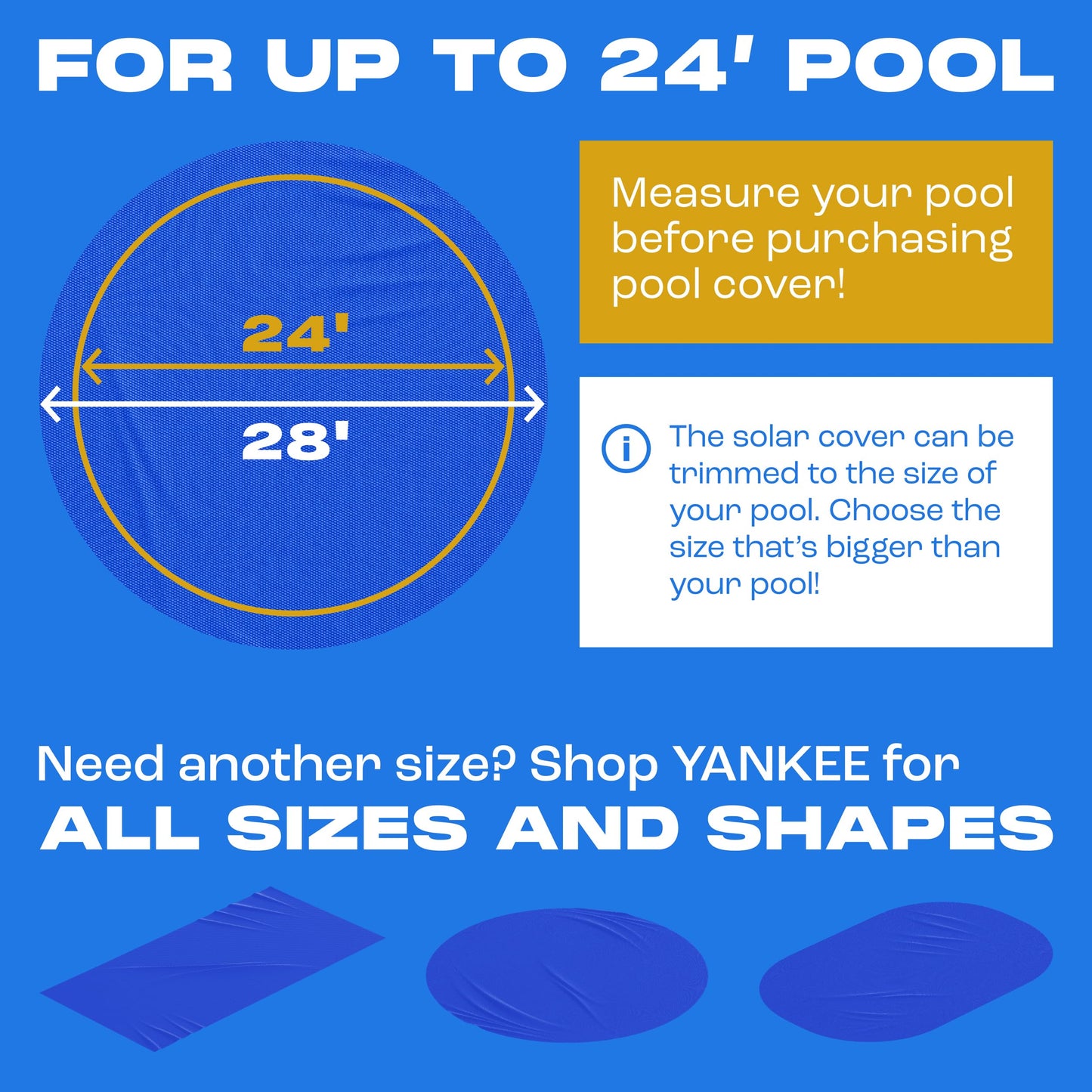 Sapphire Series Round Solar Pool Cover - Extra Durable 16-Mil Polymer Micro Bubble for 24 ft Round Above Ground Pool by Yankee, Keeps Water Warm, Prevents Loss, Weatherproof Solar Blanket