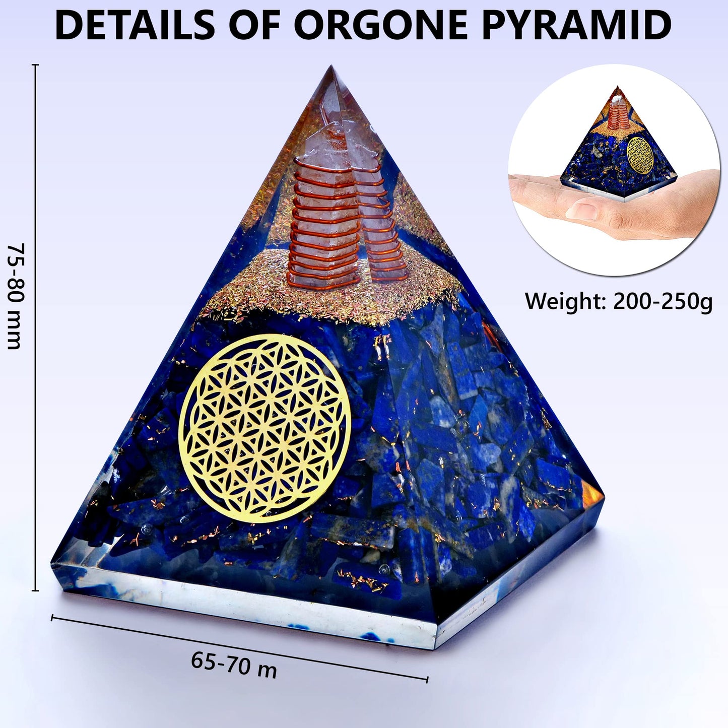 Anaya Agate Crystal Pyramid, Handmade Lapis Lazuli Orgone Pyramid for Positive Energy, Healing Stones for Meditation, Yoga, Orgonite Pyramids for Inner Truth, Life Clarity, Christmas Gifts for Women