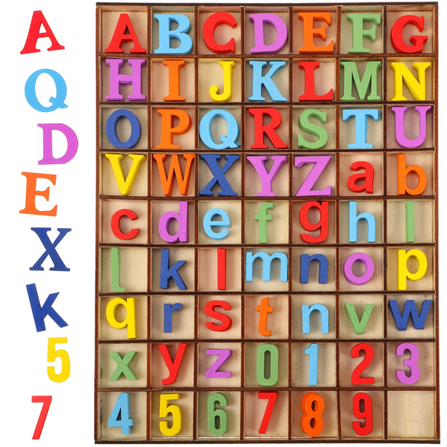 Blulu 248 Pcs 1 Inch Wood Alphabet Letters Numbers Blank Unfinished Wooden Letters Numbers for Crafts with Rustic Storage Tray for Spelling Learning Education Back to School Gifts(Colorful)
