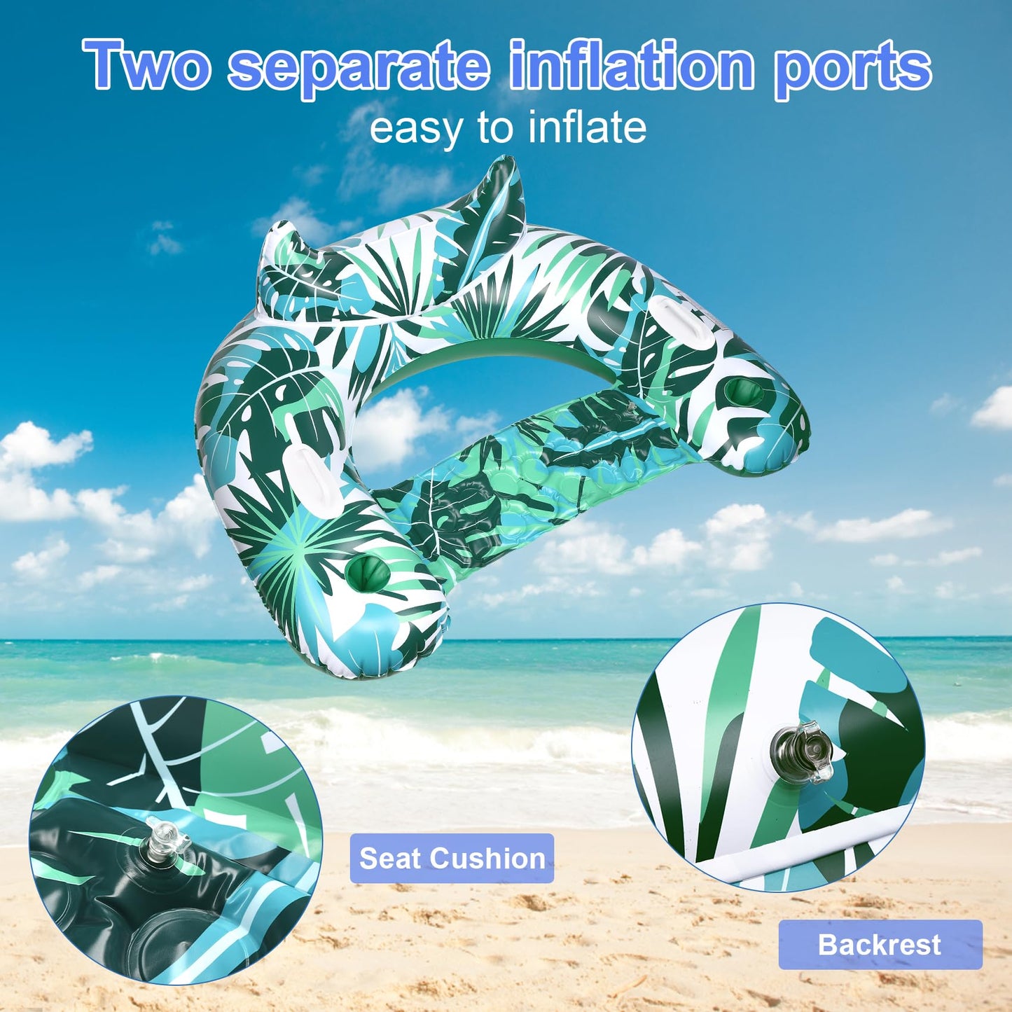 Korlon Inflatable Pool Floats Adults, 2 Pack Pool Float Chair for Adults, Inflatable Float Chair Adult with Cup Holders & Handles for Swimming Pools Adult Party, Beach, Lakes