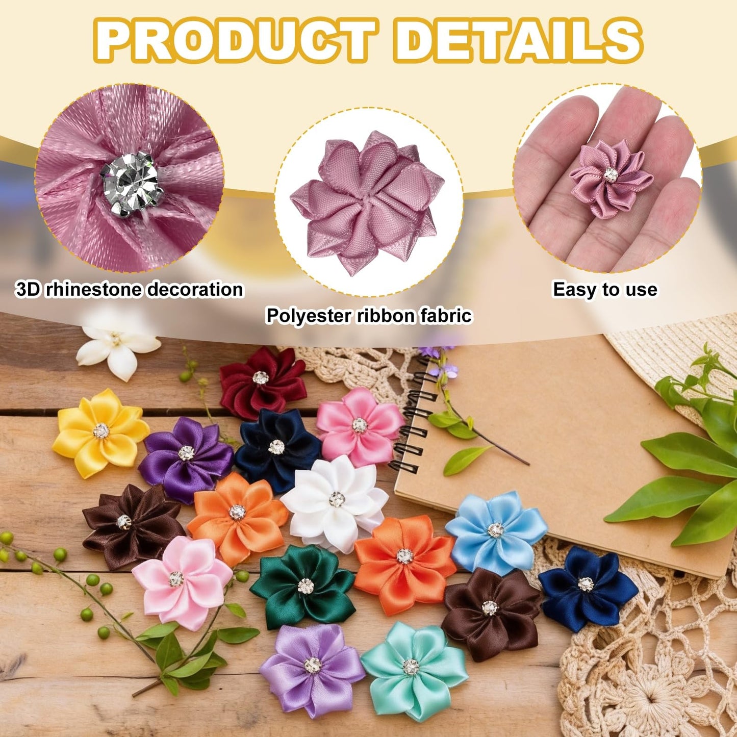 uxcell 100 Pcs 1.2 Inch Satin Ribbon Flowers Bows Flowers Applique Floral Embellishments for DIY Crafts Sewing Clothing Hair Bow Wedding Decor, Dusty Rose