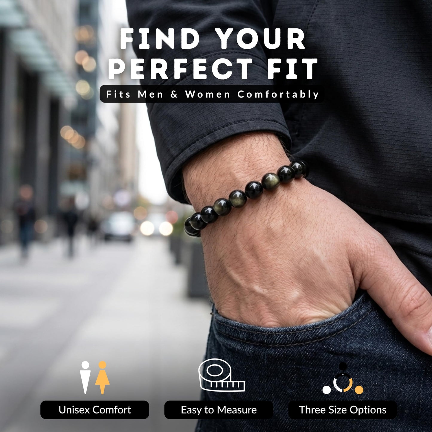 Cherry Tree Collection Golden Obsidian Beaded Bracelet – Genuine 8mm Gemstone Stretch Bracelet for Men & Women – Handmade Crystal Bracelet - (Golden Obsidian - S)