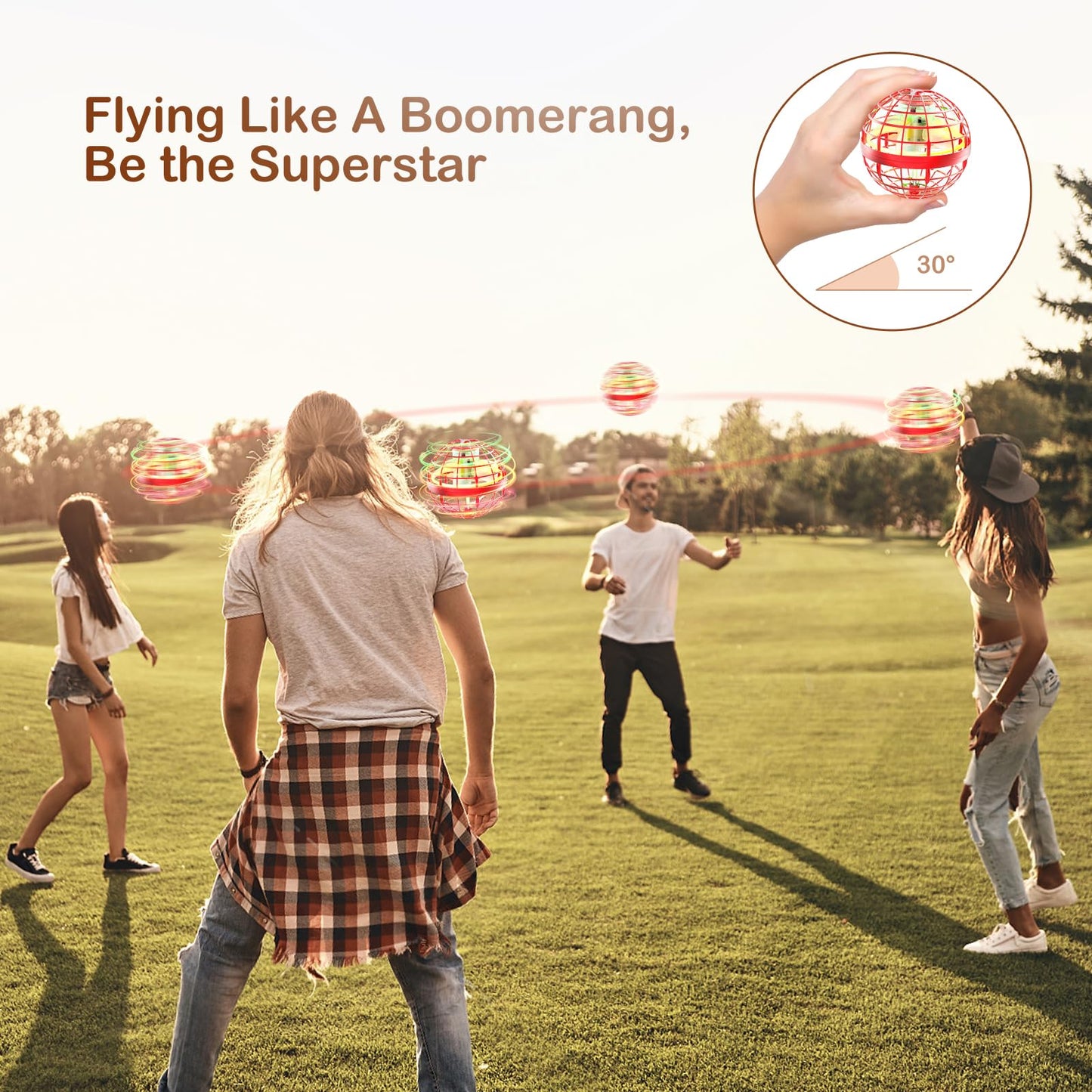 Fesbt Flying Orb Ball 2025 Boomerang Hover Ball Galatic Fidget Spinner Mini Drone Cool Toys Birthday Gift Ideas for 6 7 8 9 10+ Year Old Boys Girls Teens Indoor Outdoor (Red)