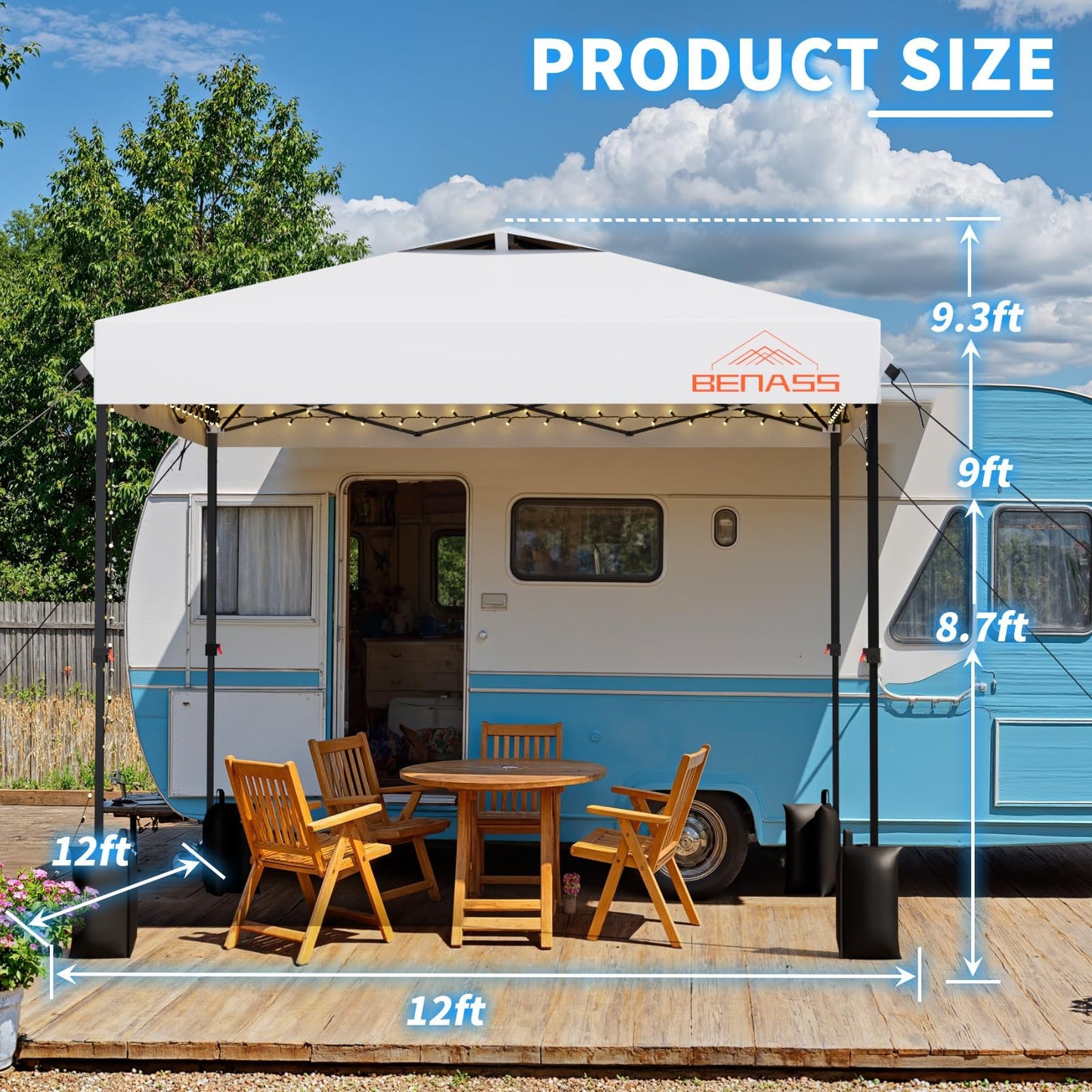Benass 12x12 Pop Up Canopy, Easy Up Canopy Tent, Heavy Duty Tents for Parties, One Person Set Up Event Tent, White