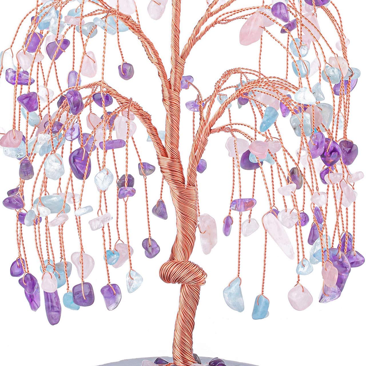 Jovivi Natural Healing Crystals Amethyst/Rose Quartz/Aquamarin Tree Tumbled Gemstone Stones Money Tree, Geode Agate Slices Base Feng Shui Ornaments Home Decoration for Wealth and Luck 5.5"-6.3"