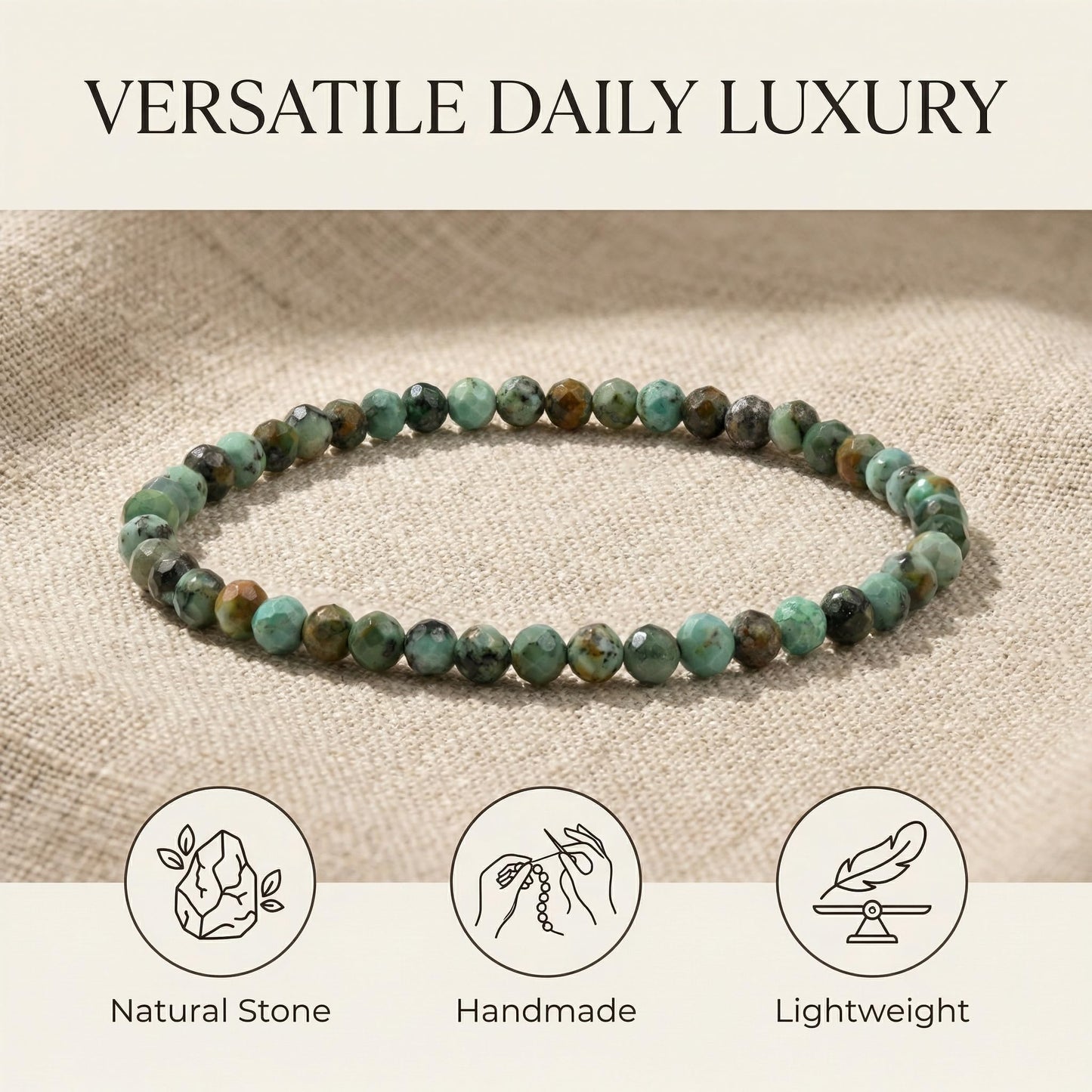 Angelstones Natural African Turquoise Gemstone Small Beaded Stretch Bracelet, 4mm Faceted Round Beads, Crystal Healing Bracelet for Women